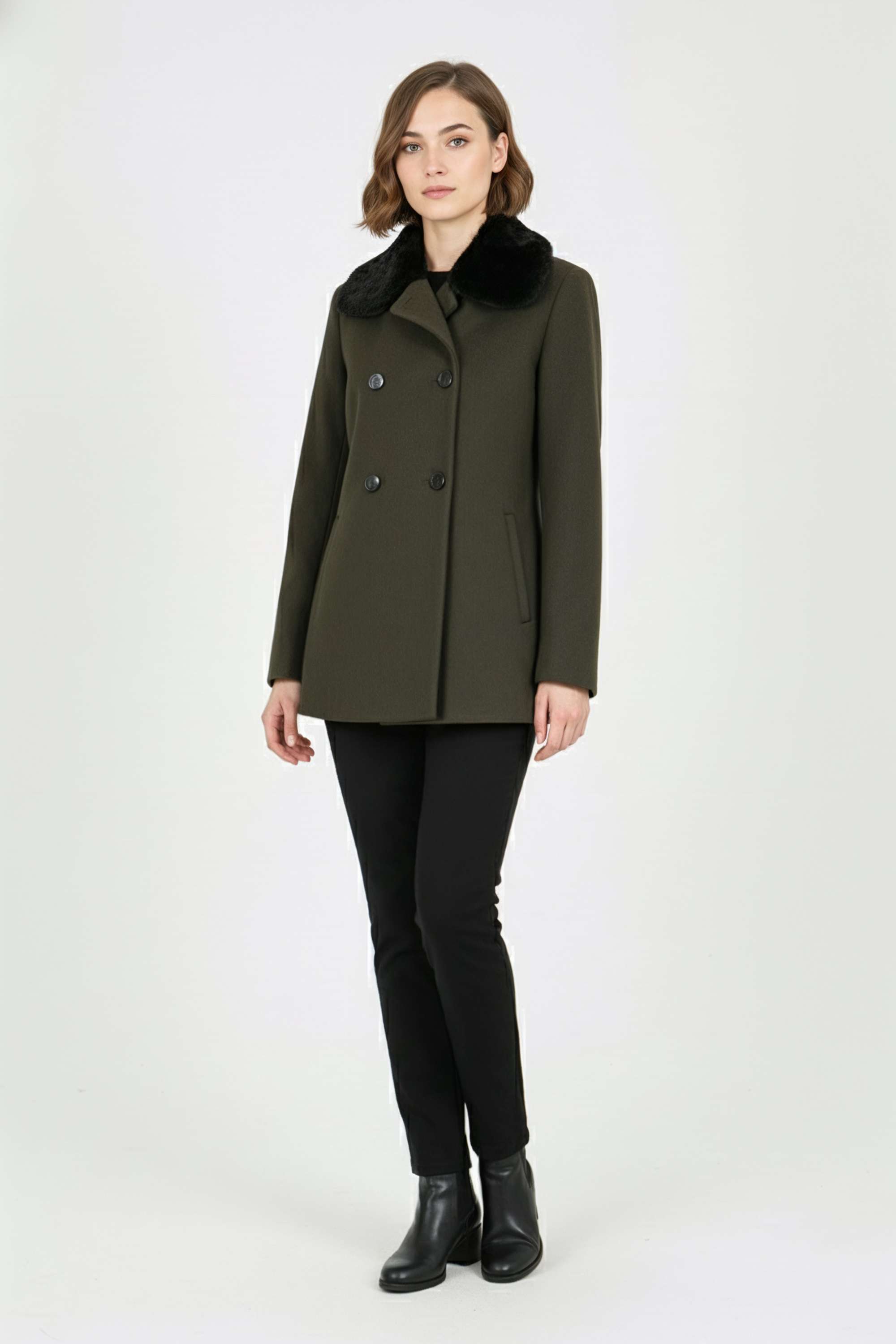 Solid-Collared-Blended-Fabric-Women-s-Casual-Wear-Coat