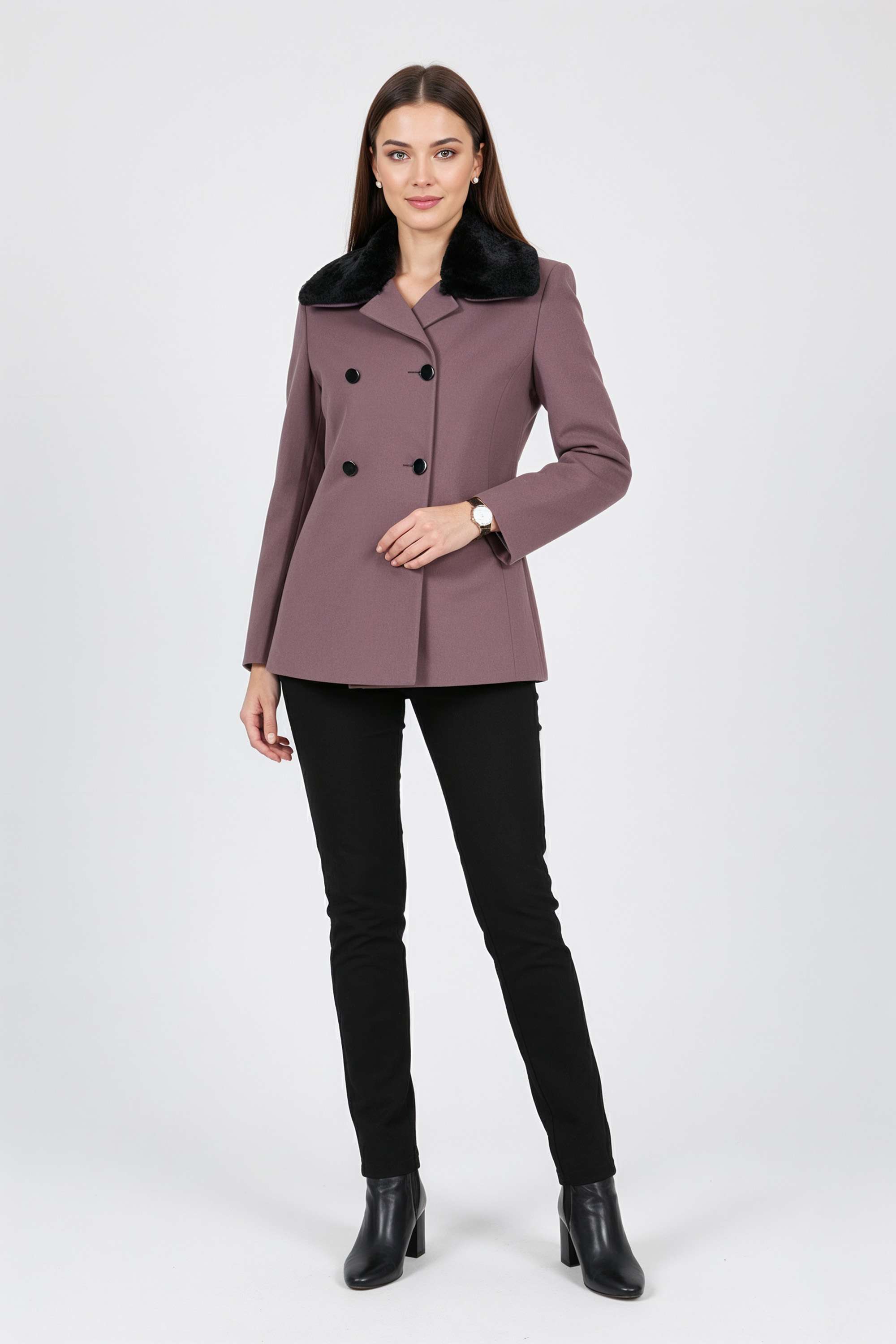 Solid-Collared-Blended-Fabric-Women-s-Casual-Wear-Coat