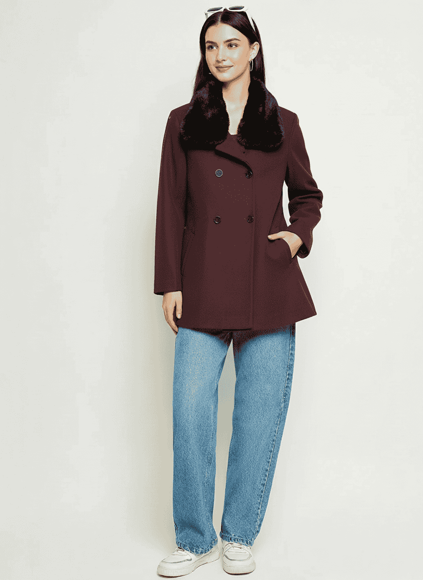 Solid-Blended-Fabric-Regular-Fit-Formal-Wear-Women-Coat