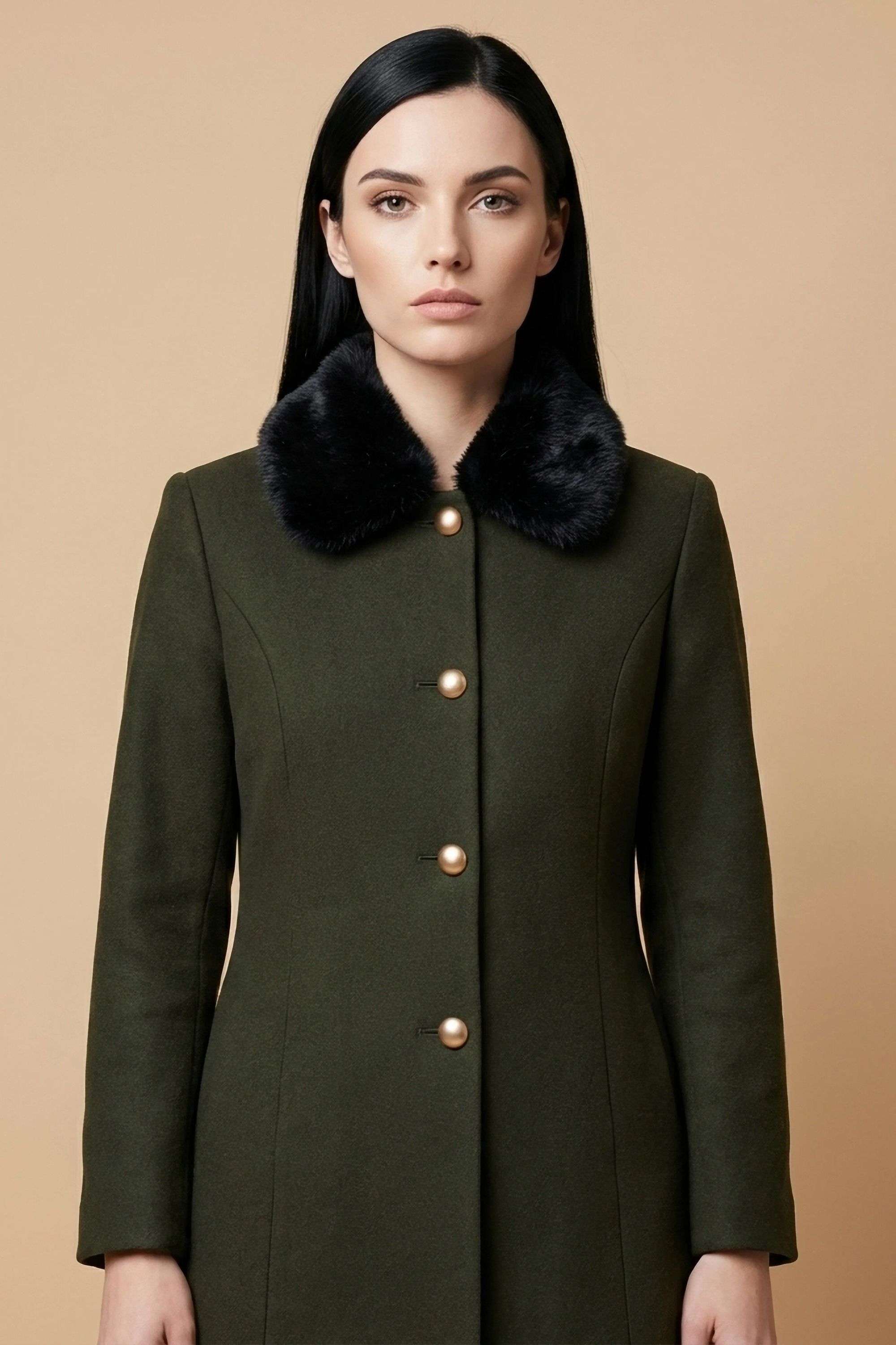 Solid-Collared-Blended-Fabric-Women-s-Casual-Wear-Coat