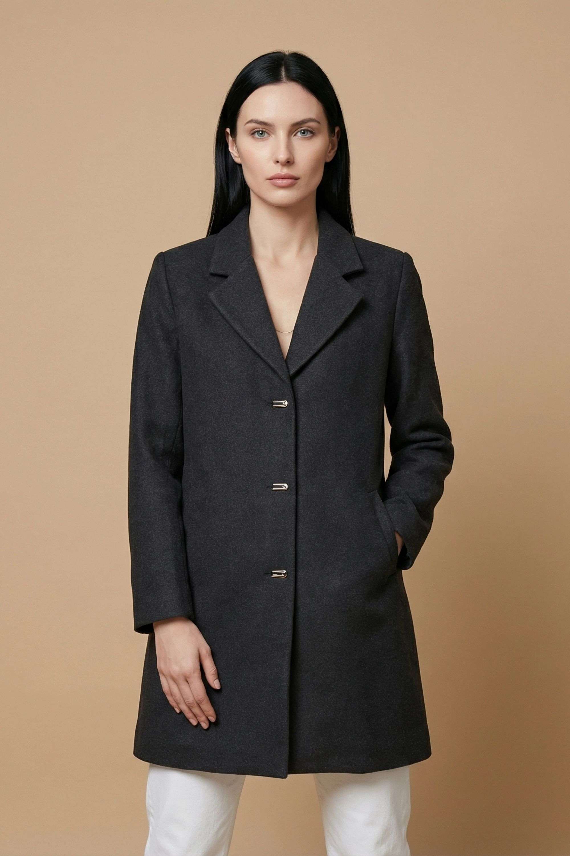 Solid-Collared-Blended-Fabric-Women-s-Casual-Wear-Coat