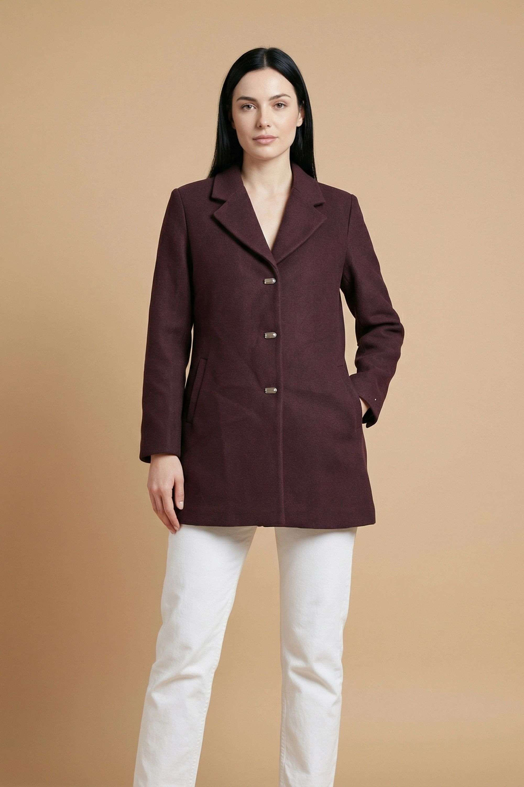 Solid-Collared-Blended-Fabric-Women-s-Casual-Wear-Coat