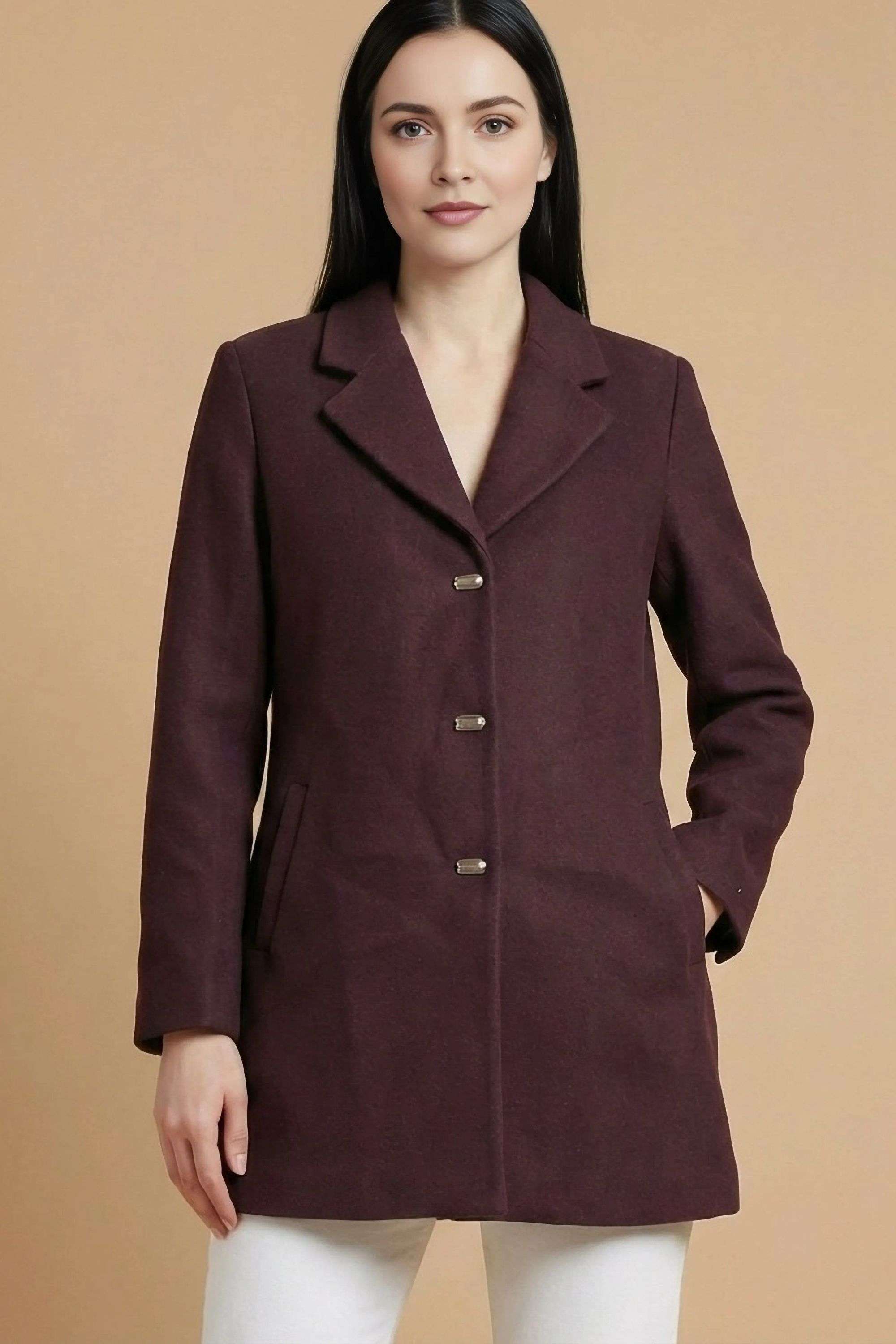 Solid-Collared-Blended-Fabric-Women-s-Casual-Wear-Coat