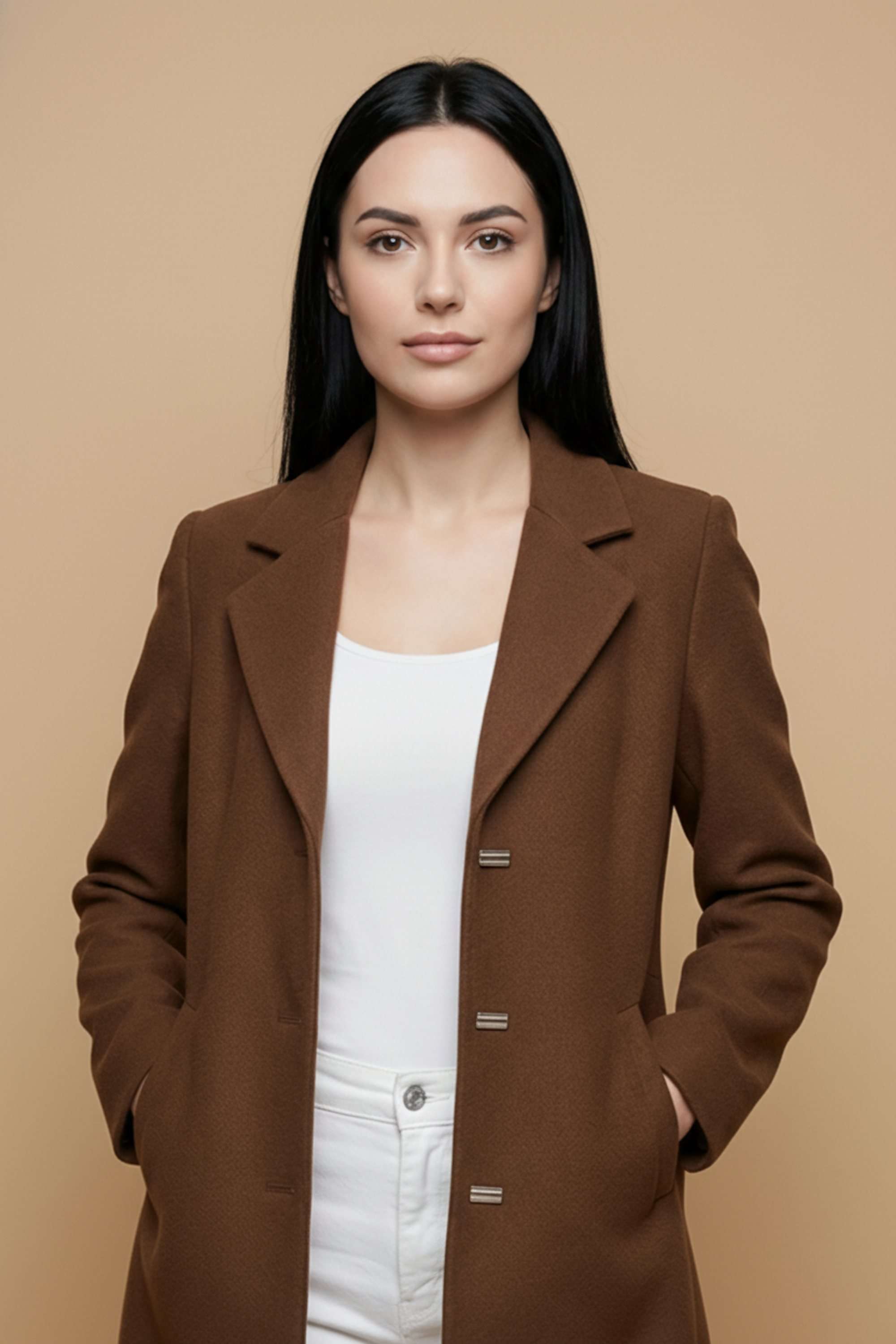 Solid-Collared-Blended-Fabric-Women-s-Coat
