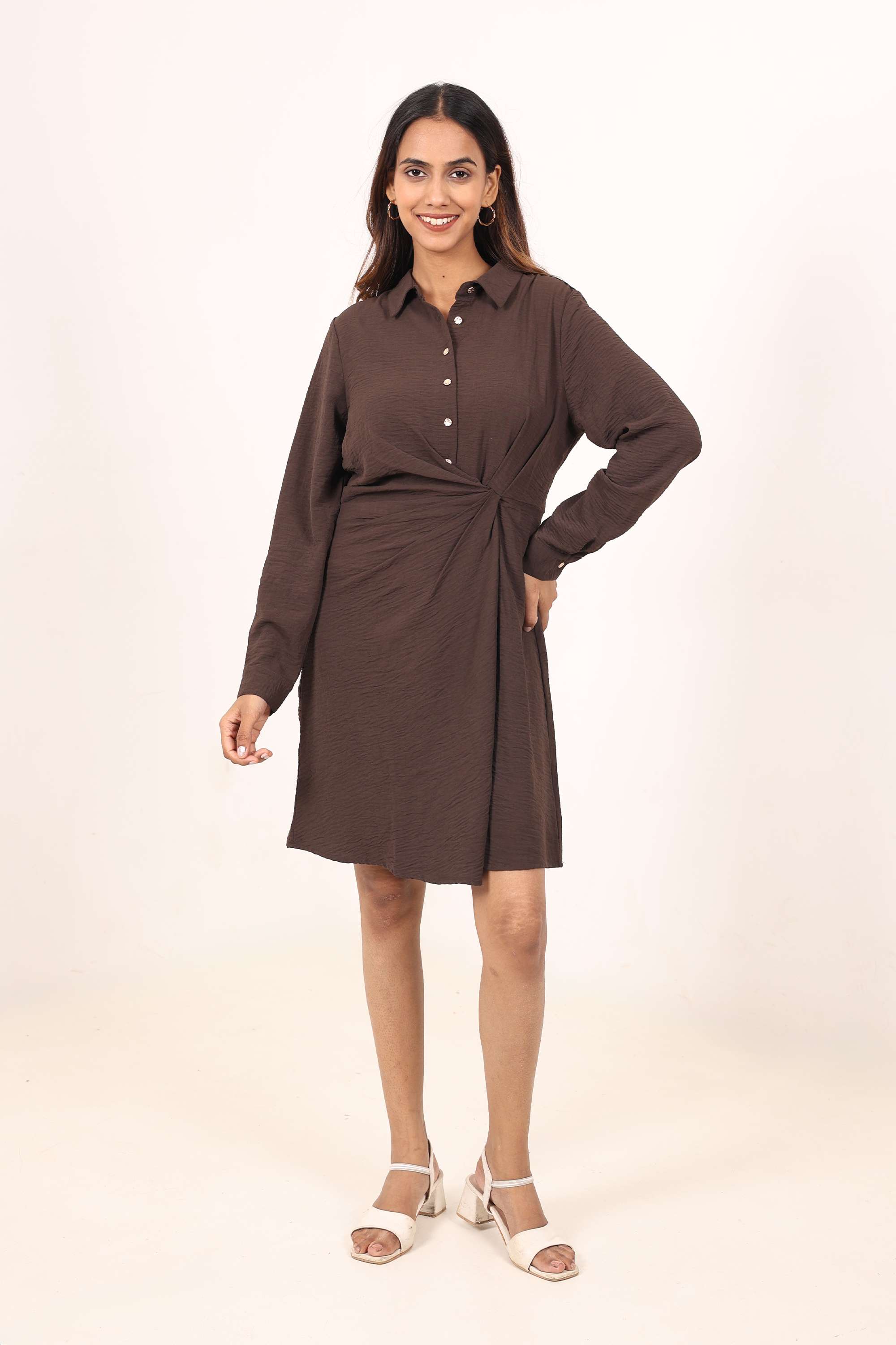 Solid-Crepe-Round-Neck-Women-s-Dress