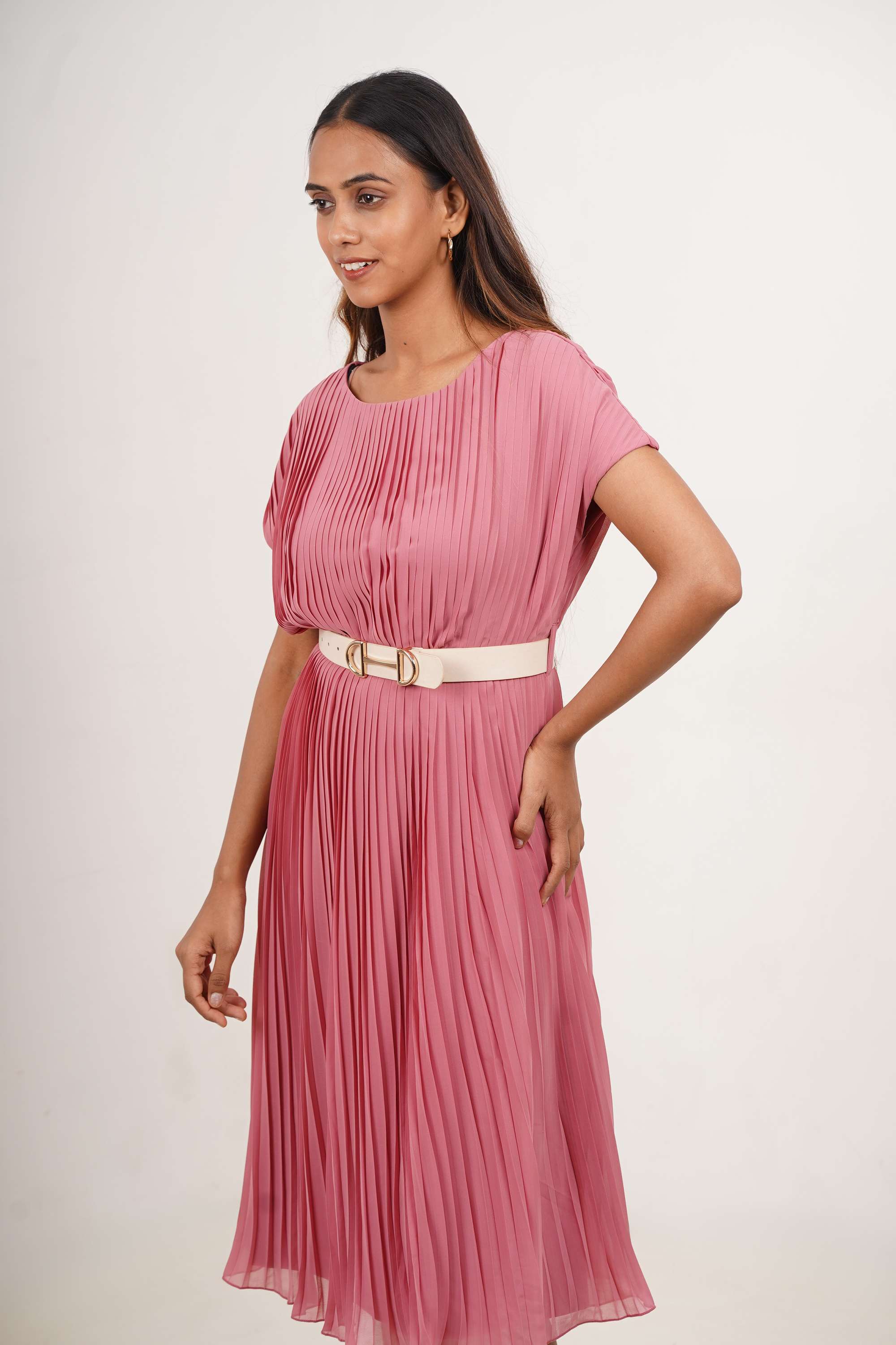 Solid-Round-Neck-Georgette-Women-Dress