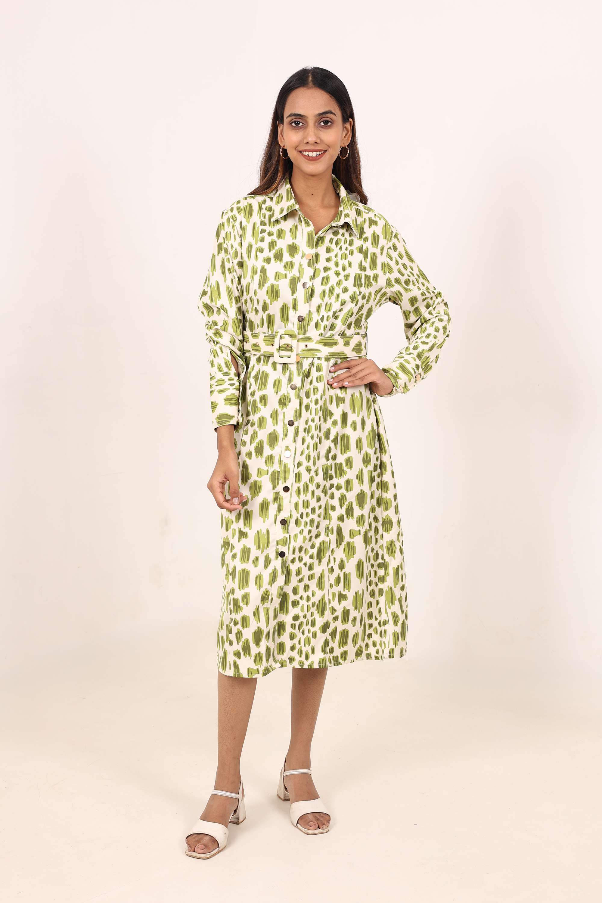 Printed-Blended-Fabric-Round-Neck-Women-s-Dress