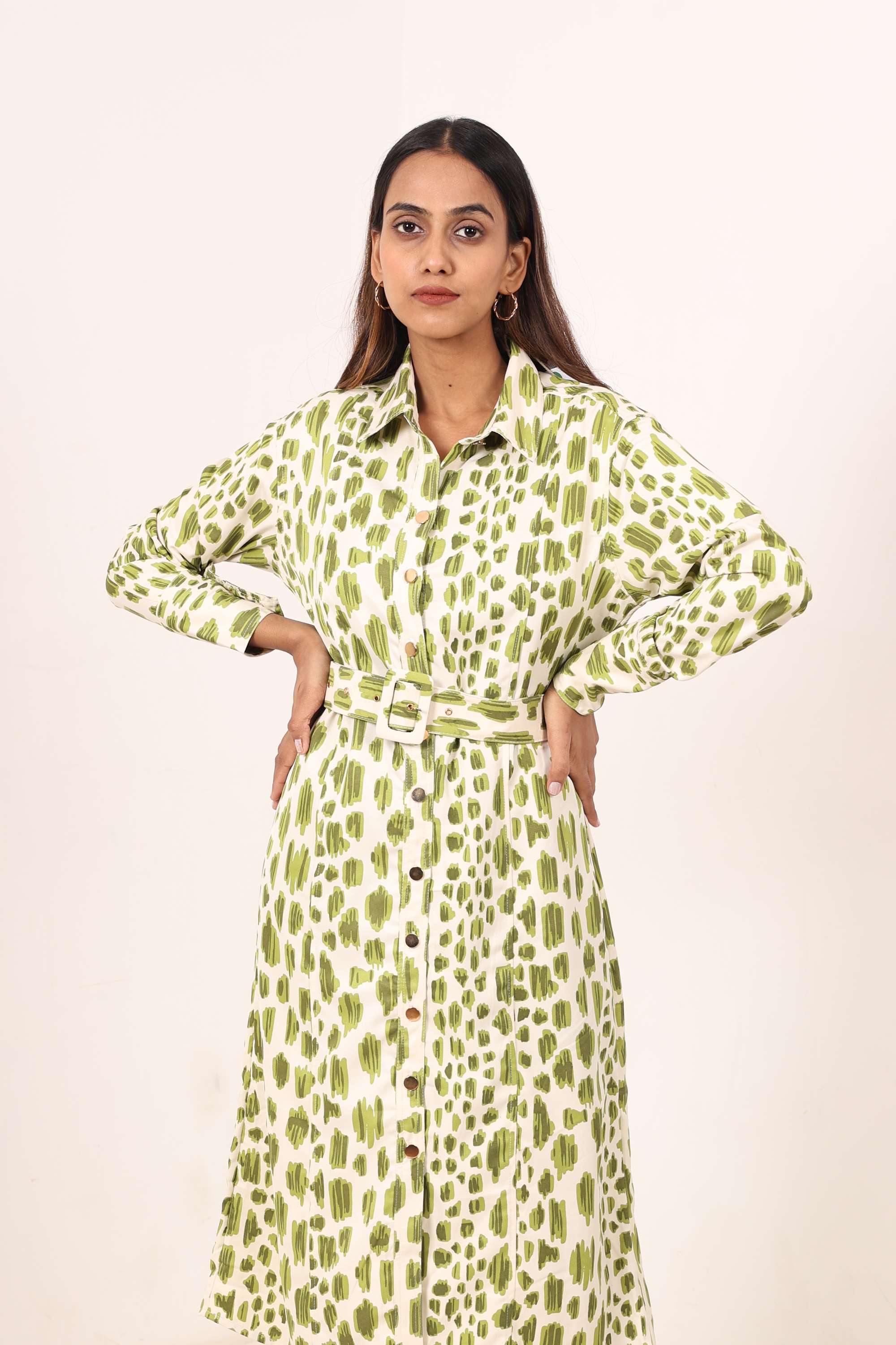 Printed-Blended-Fabric-Round-Neck-Women-s-Dress