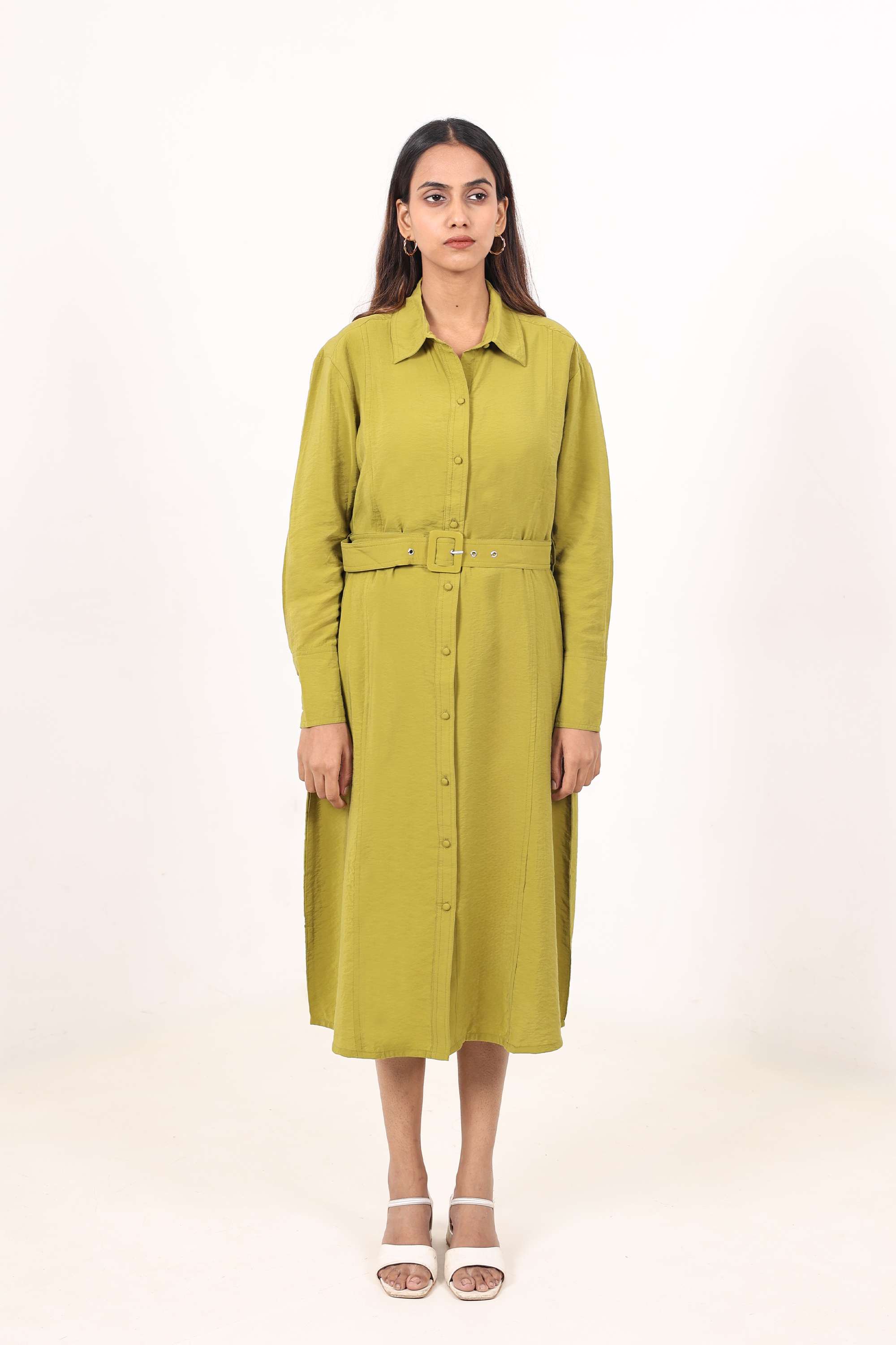 Solid-Blended-Fabric-Round-Neck-Women-s-Dress
