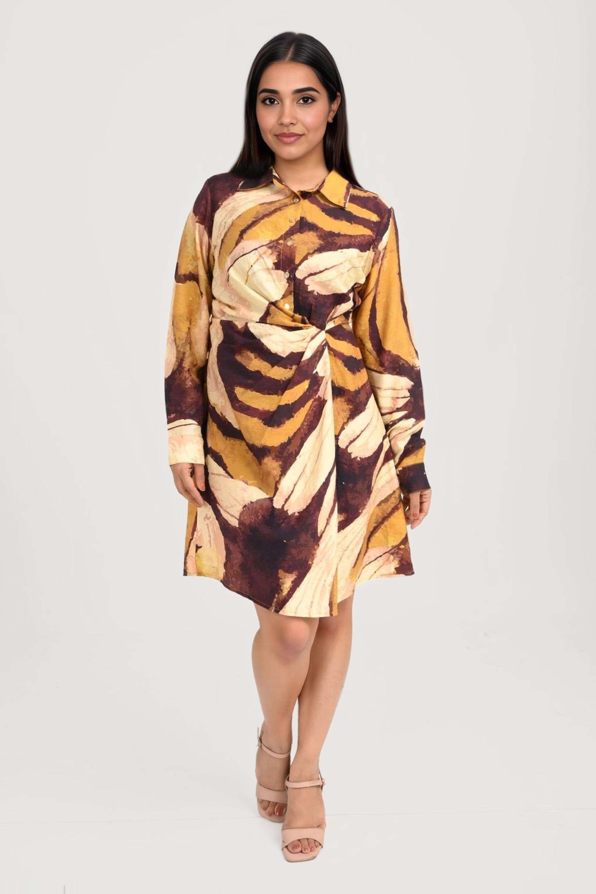 Printed-Blended-Fabric-Regular-Fit-Women-s-Knee-Length-Dress