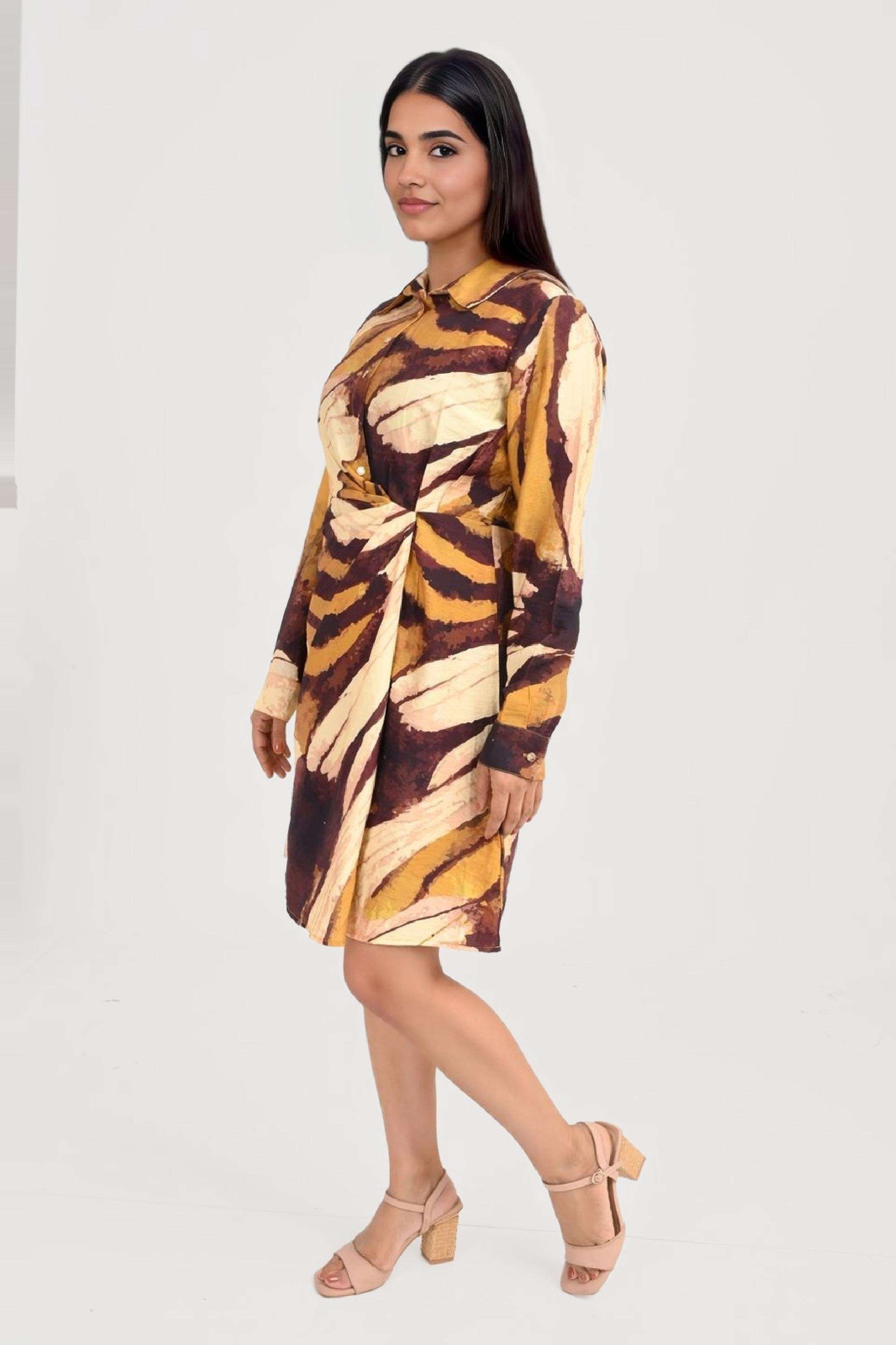 Printed-Blended-Fabric-Regular-Fit-Women-s-Knee-Length-Dress