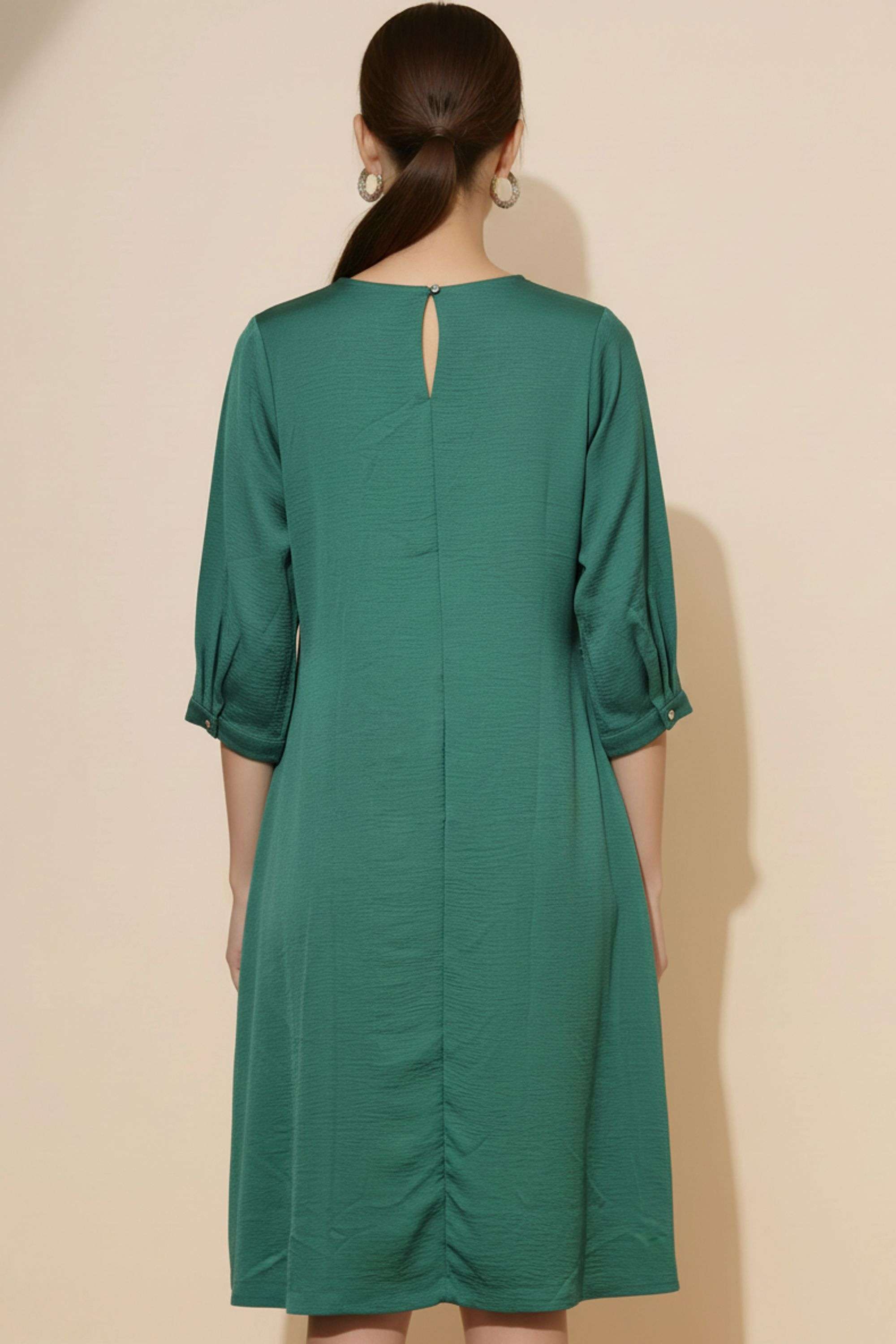 Solid-Blended-Fabric-Regular-Fit-Formal-Wear-Women-Dress