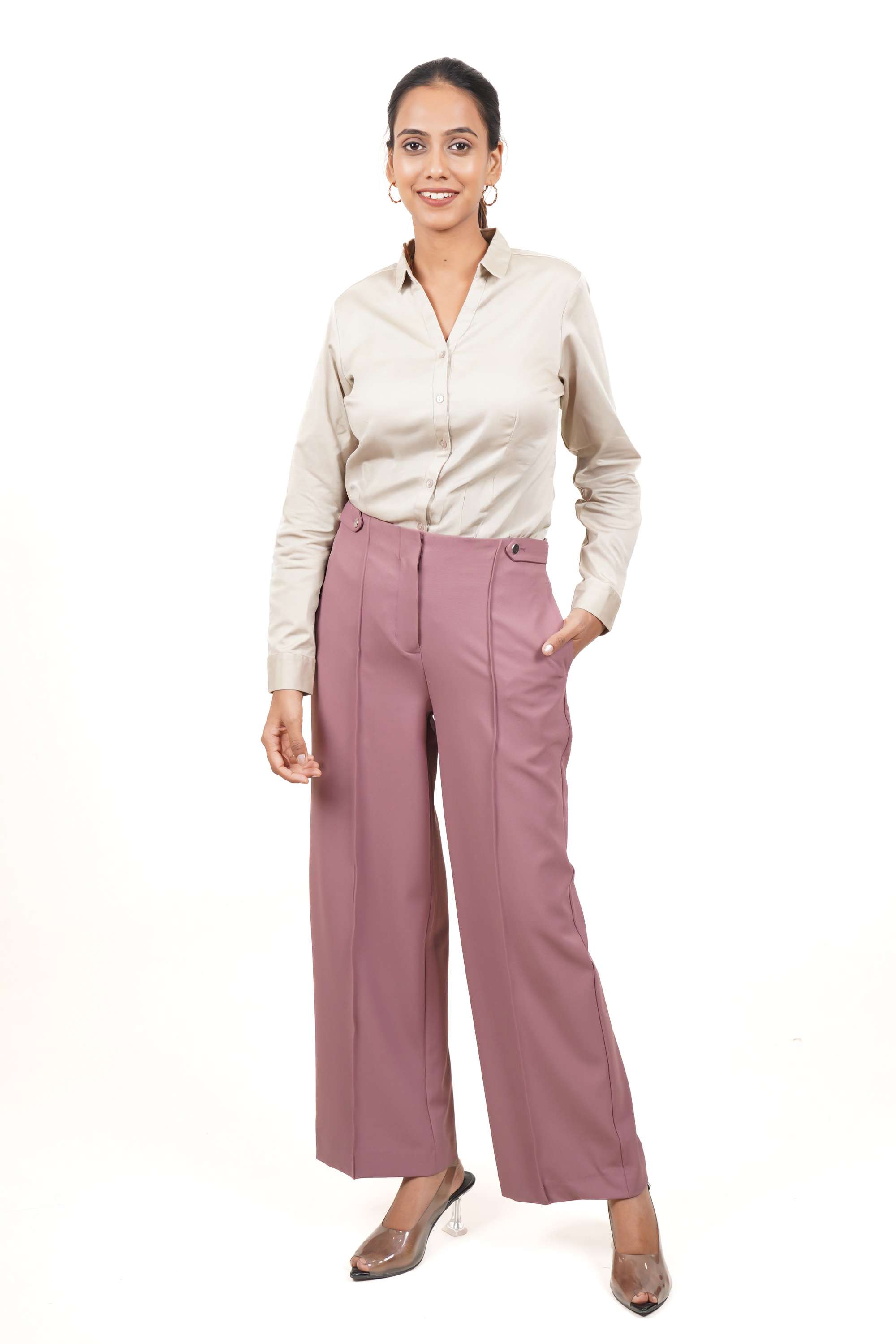 Solid-Straight-Fit-Polyester-Women-s-Casual-Wear-Trousers