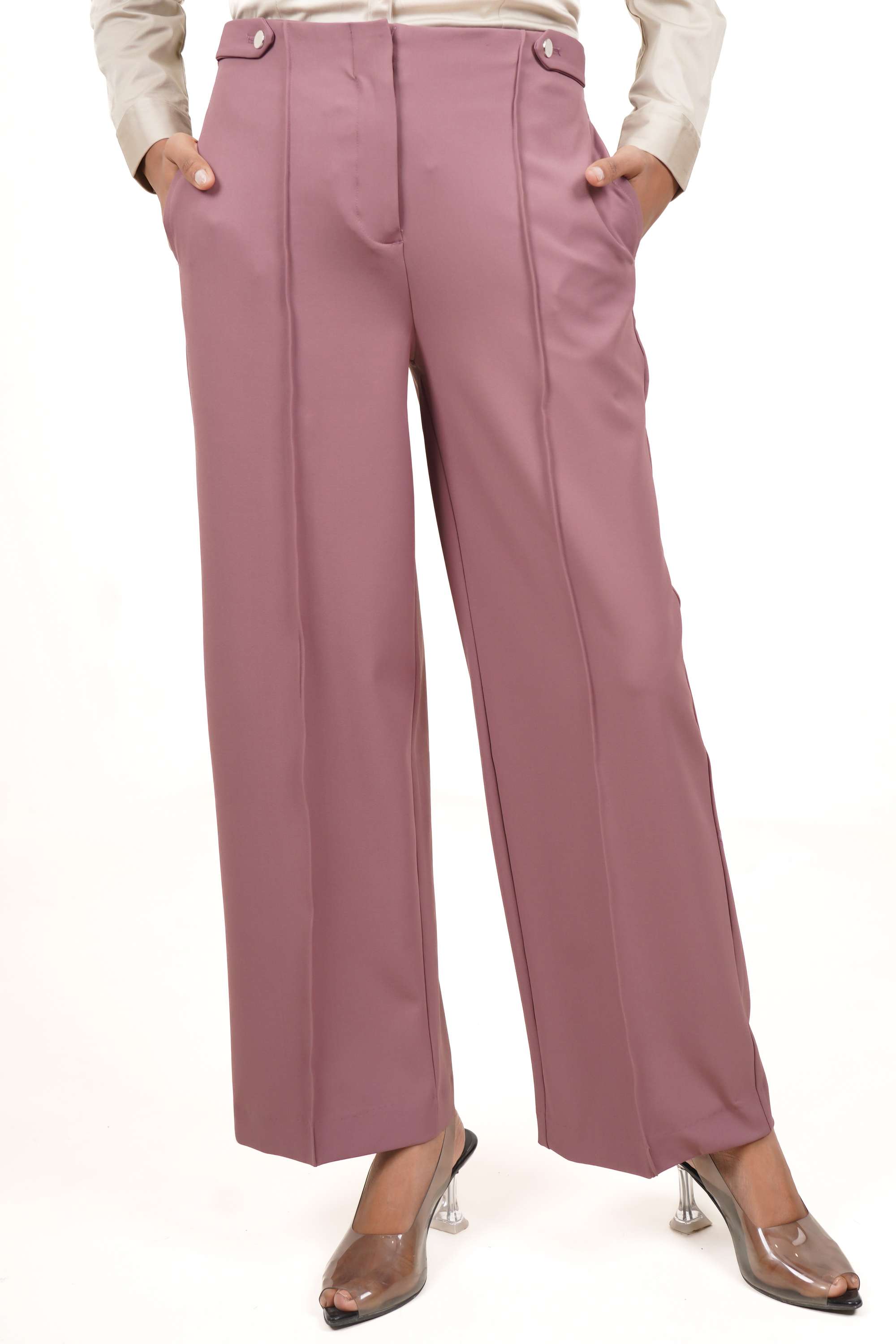 Solid-Straight-Fit-Polyester-Women-s-Casual-Wear-Trousers