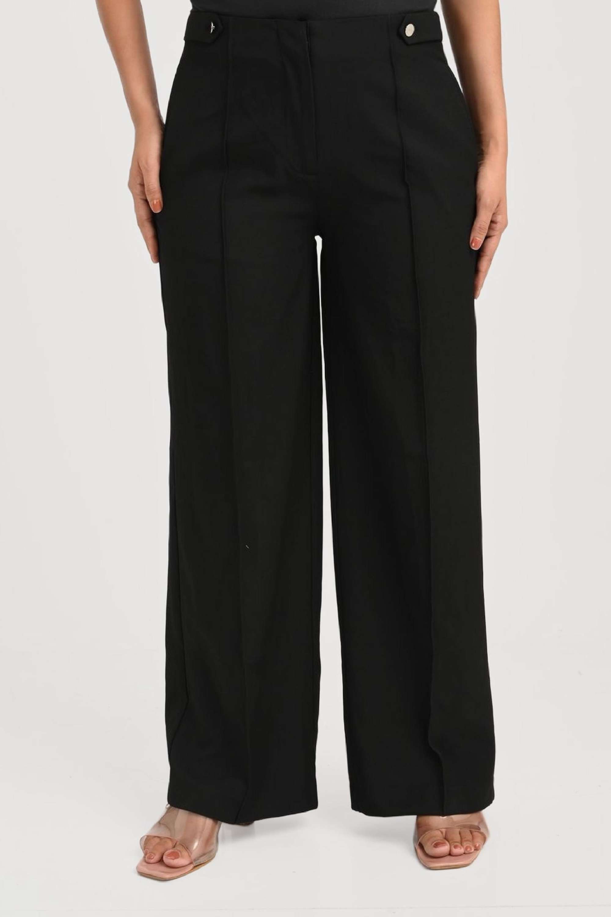 Solid-Straight-Fit-Blended-Fabric-Women-s-Formal-Wear-Pants
