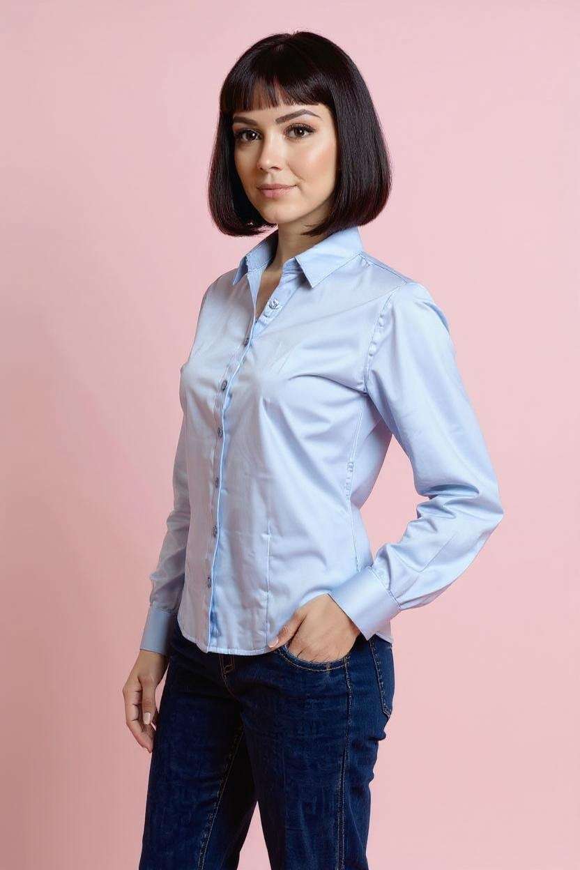 Solid-Cotton-Blend-Round-Neck-Women-Formal-Wear-Shirt