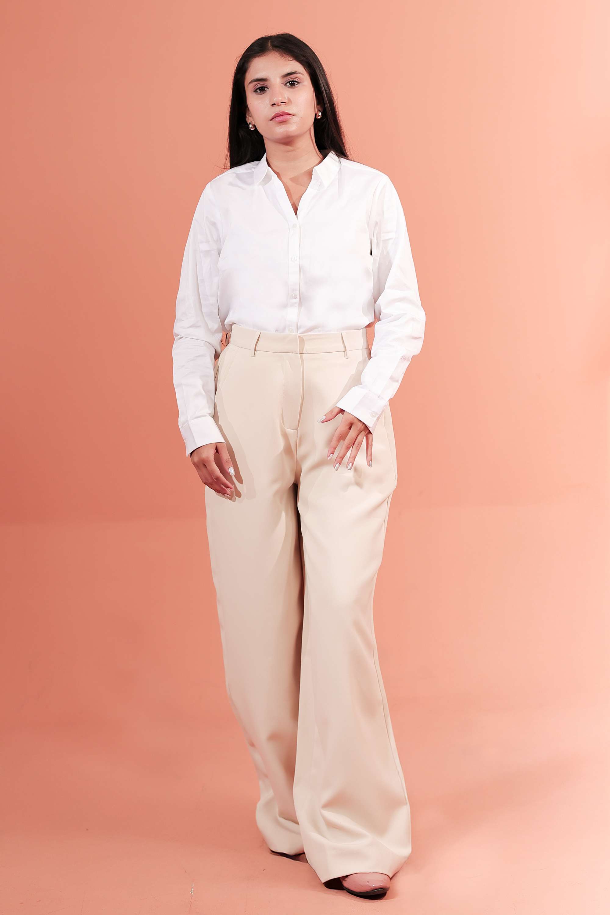 Solid-Satin-Round-Neck-Women-Formal-Wear-Shirt