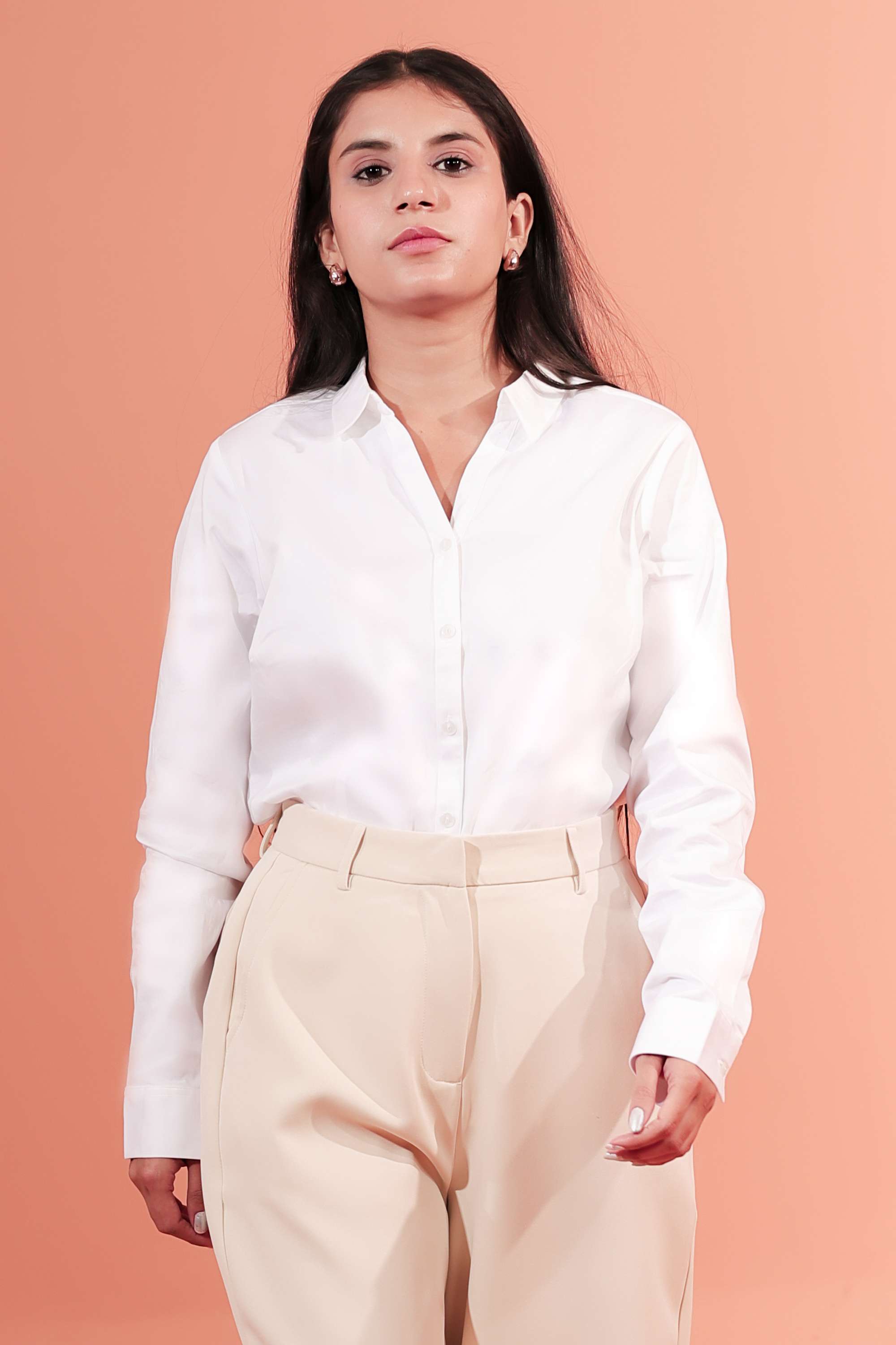Solid-Satin-Round-Neck-Women-Formal-Wear-Shirt