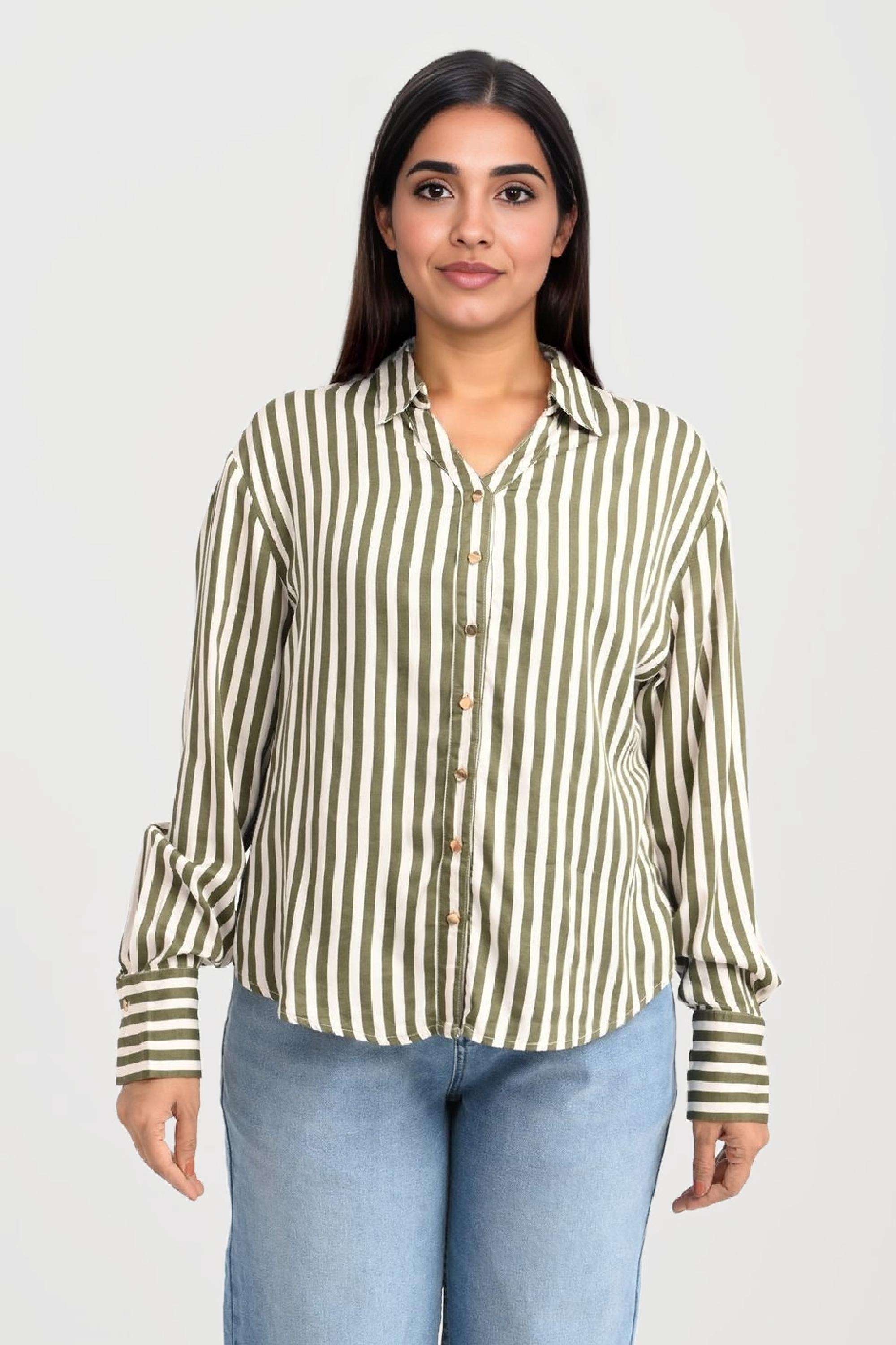 Stripes-Viscose-Regular-Fit-Women-s-Casual-Shirt