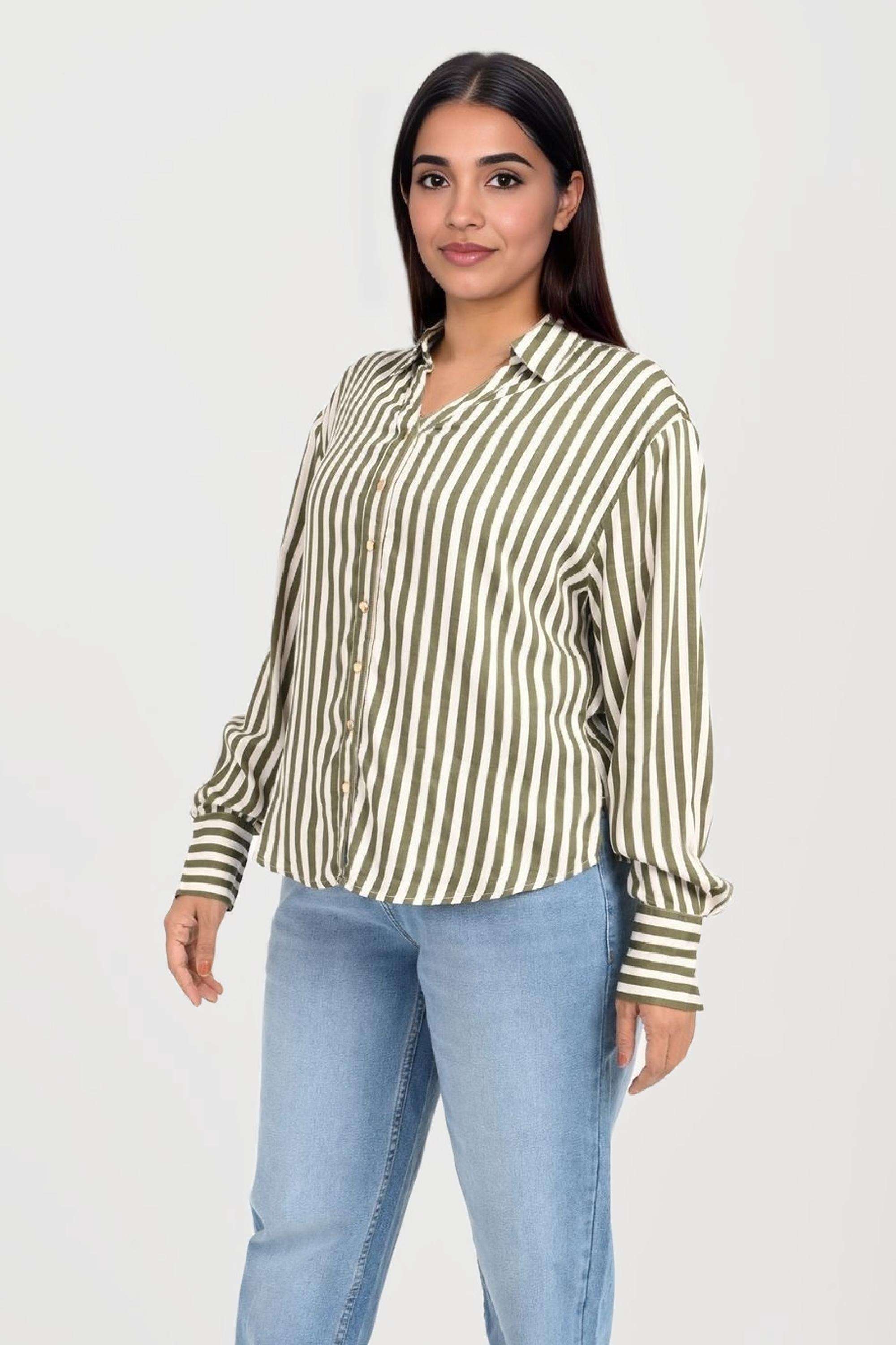 Stripes-Viscose-Regular-Fit-Women-s-Casual-Shirt