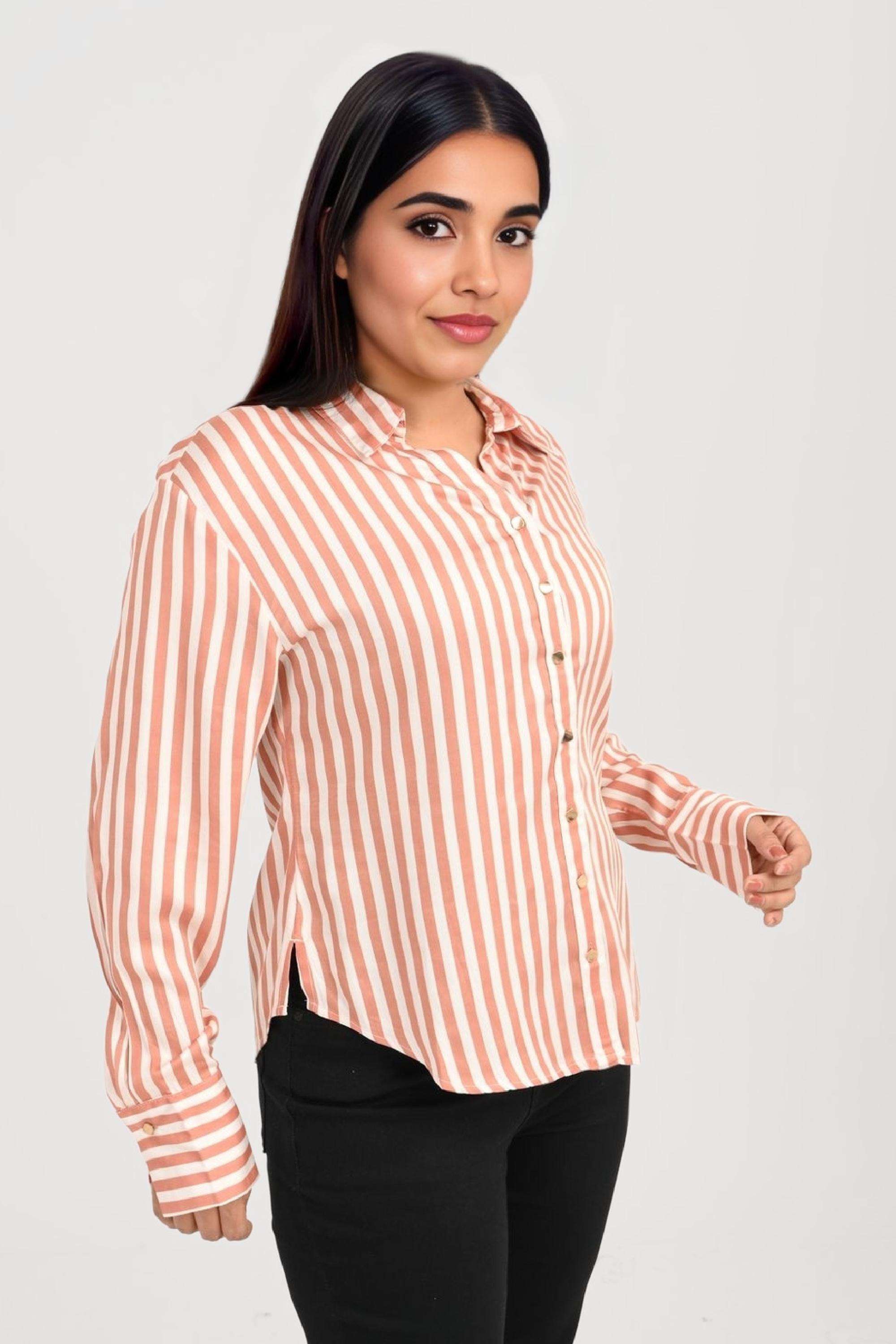 Stripes-Viscose-Regular-Fit-Women-s-Shirt