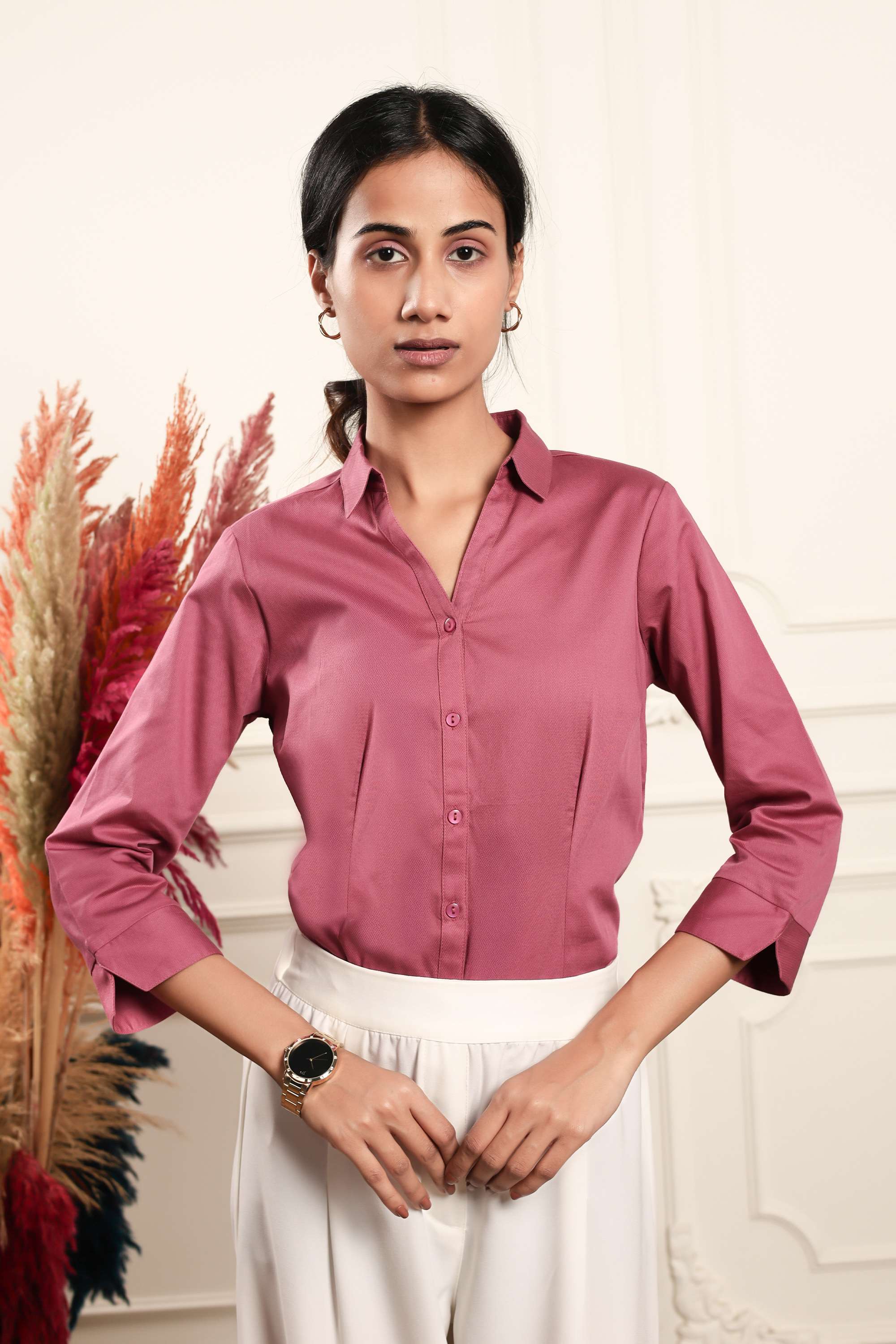 Solid-Collared-Satin-Women-s-Formal-Wear-Shirt