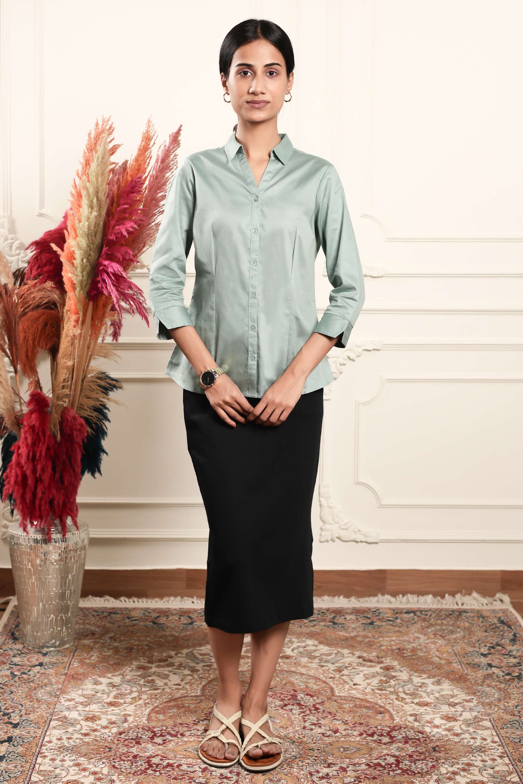 Solid-Collared-Satin-Women-s-Formal-Wear-Shirt
