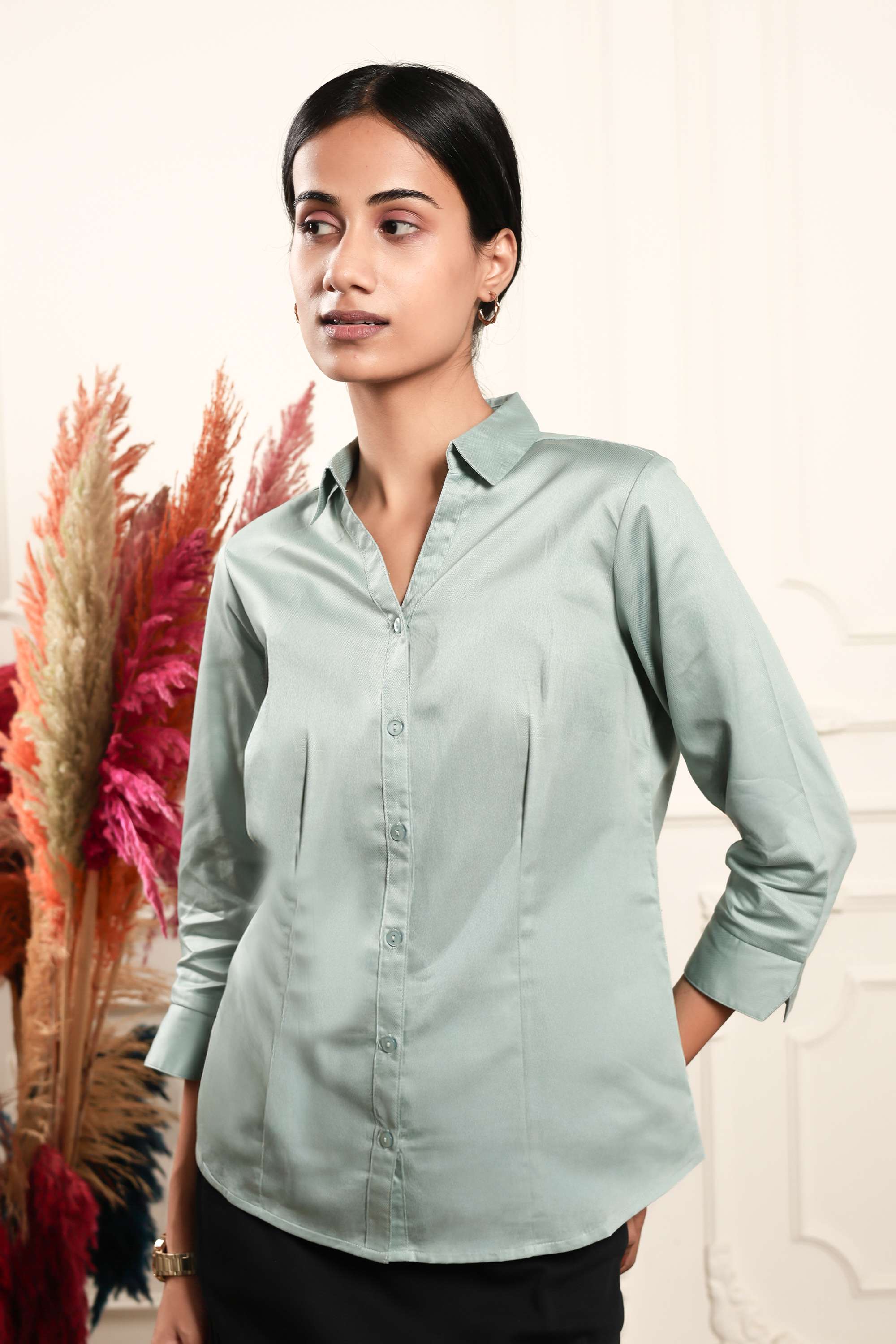 Solid-Collared-Satin-Women-s-Formal-Wear-Shirt