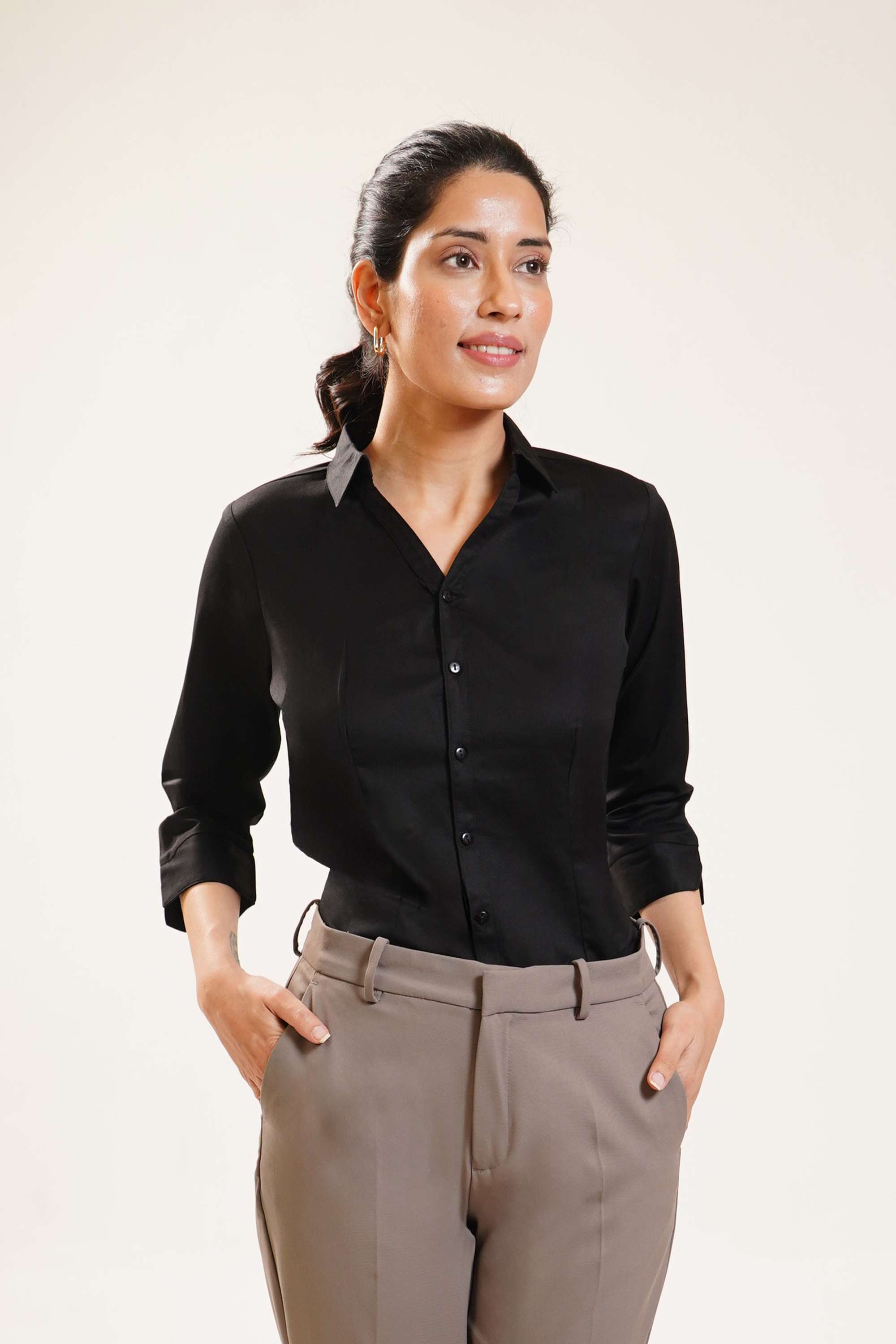 Solid-Satin-Collared-Women-Formal-Wear-Shirt