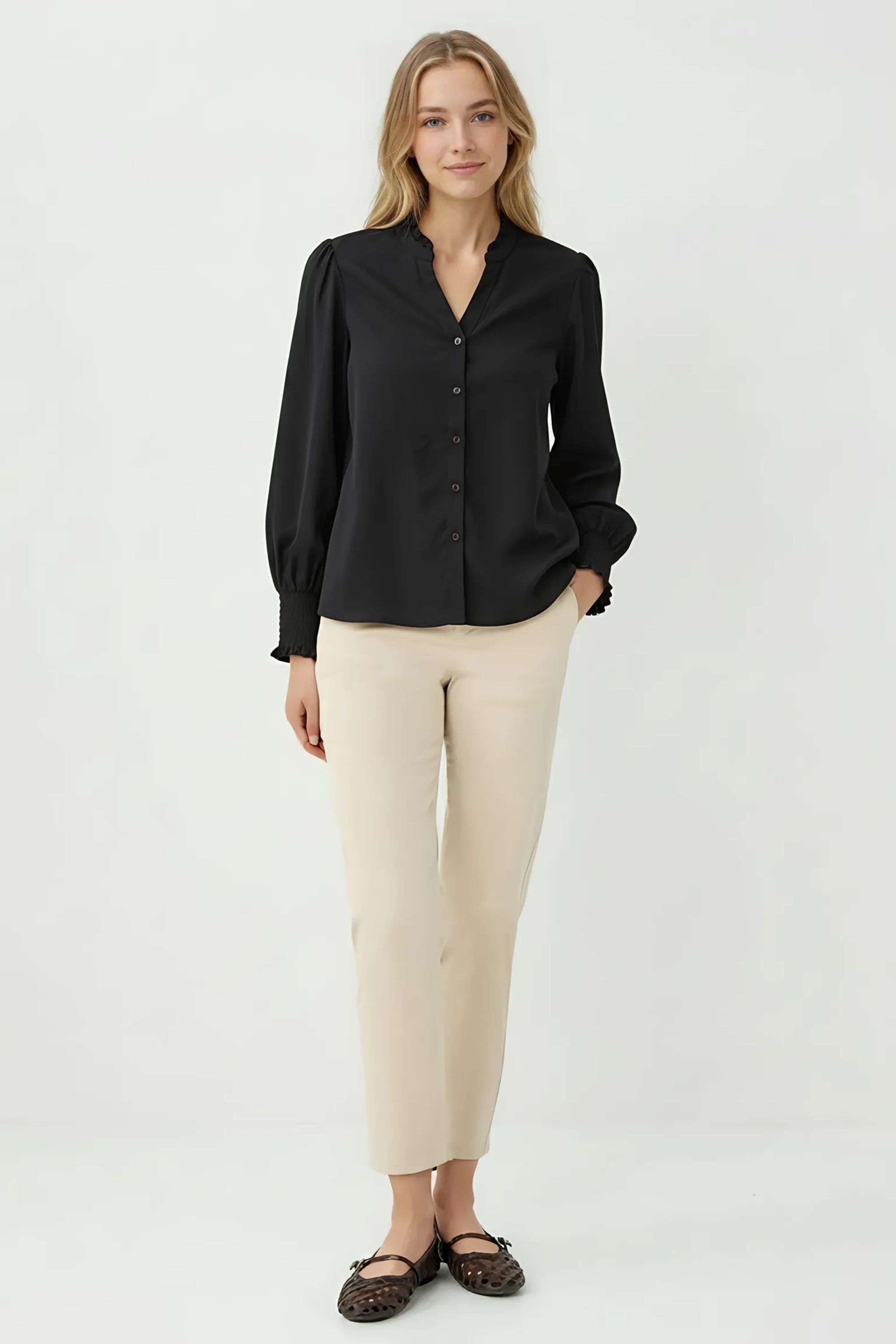 Solid-Blended-Fabric-Regular-Fit-Formal-Wear-Women-Shirt