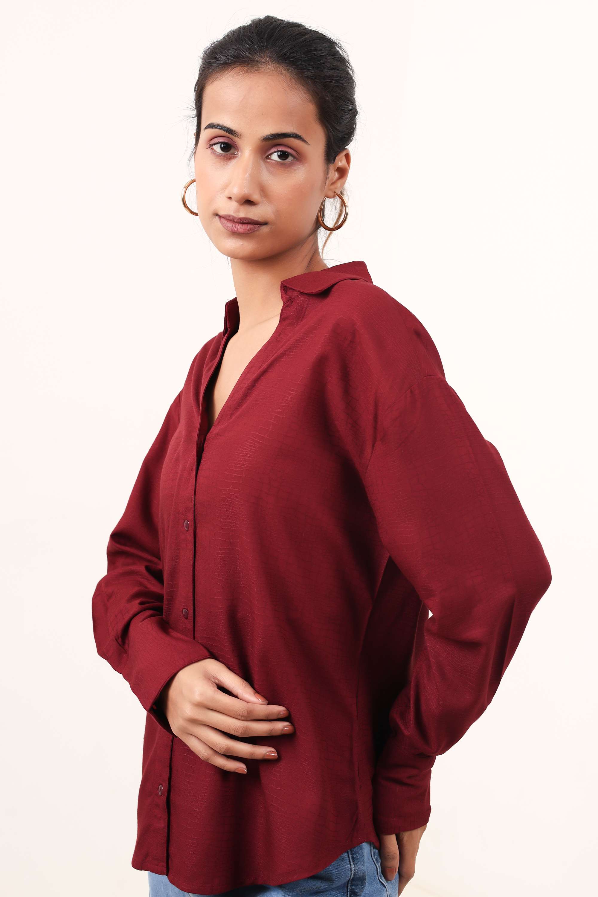 Solid-Collared-Blended-Fabric-Women-s-Formal-Wear-Shirt
