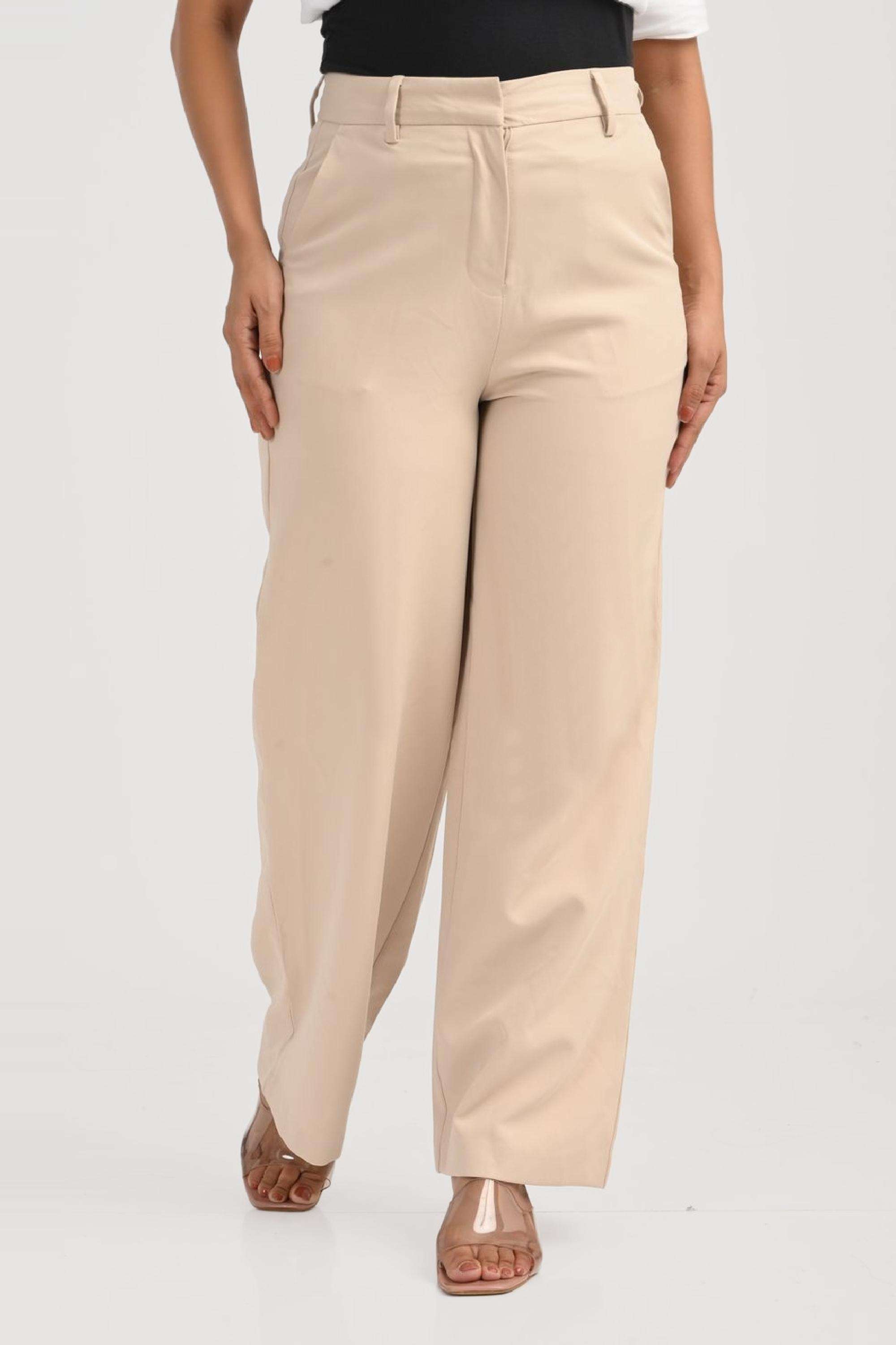 Solid-Blended-Fabric-Regular-Fit-Women-s-Pants