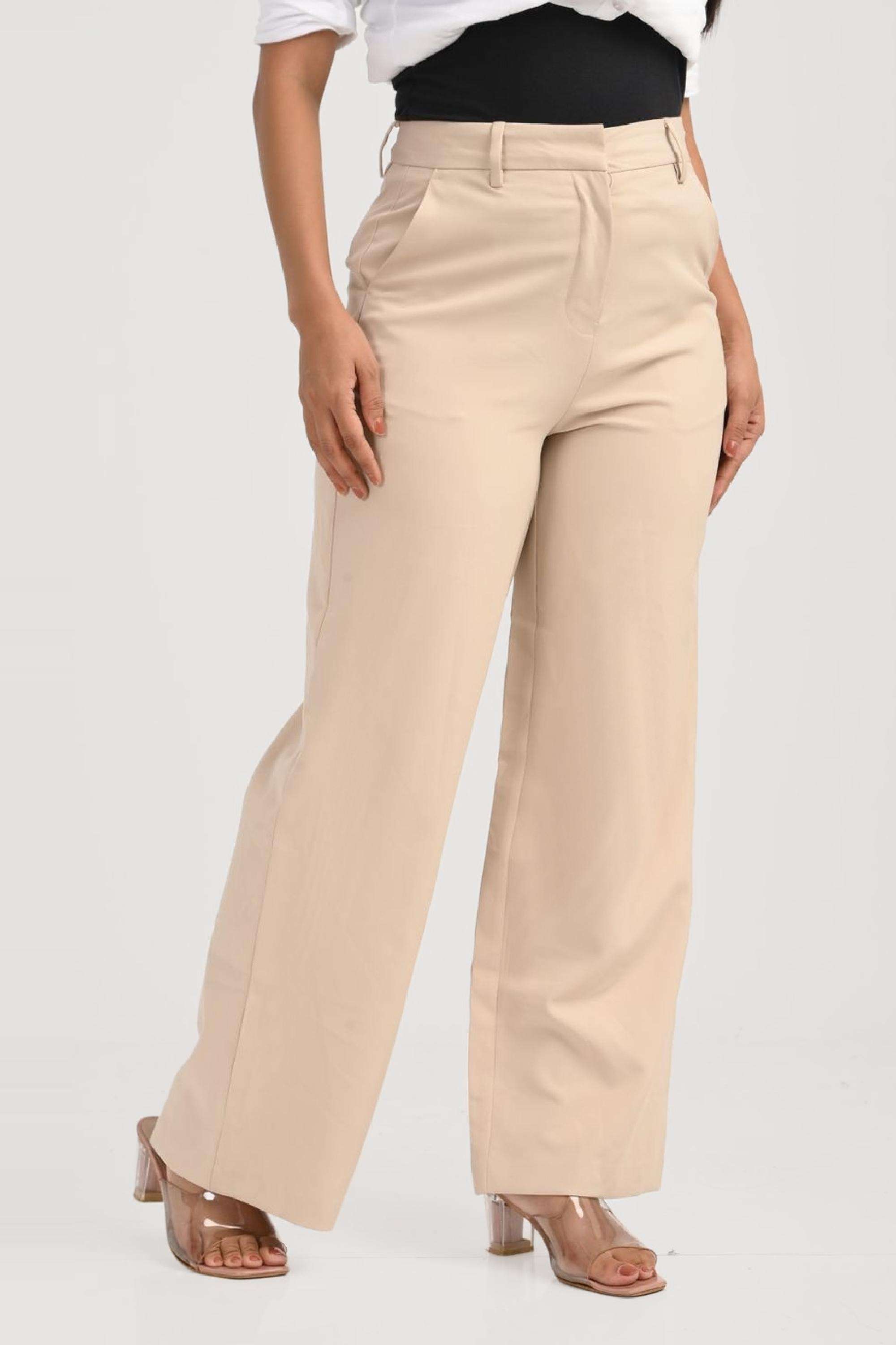 Solid-Blended-Fabric-Regular-Fit-Women-s-Pants
