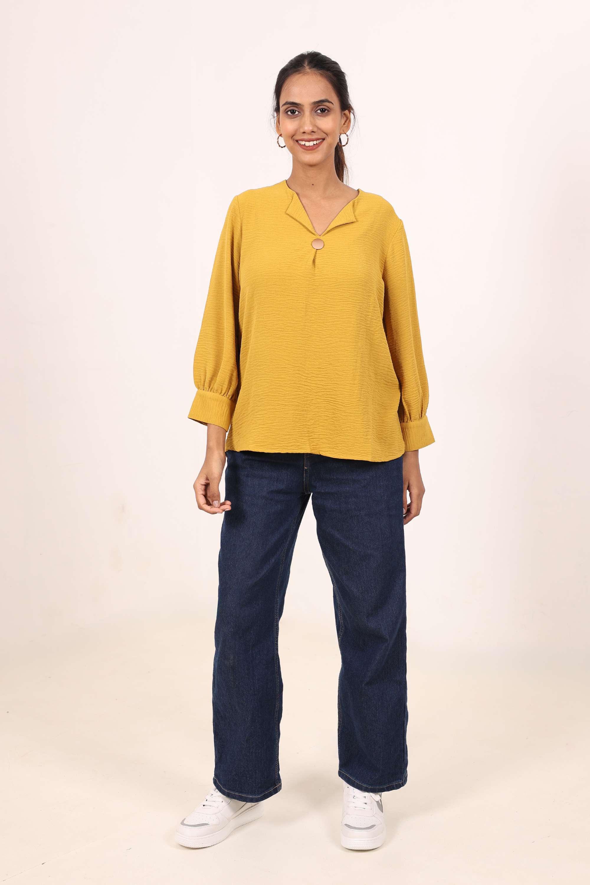 Solid-Crepe-Round-Neck-Women-s-Top