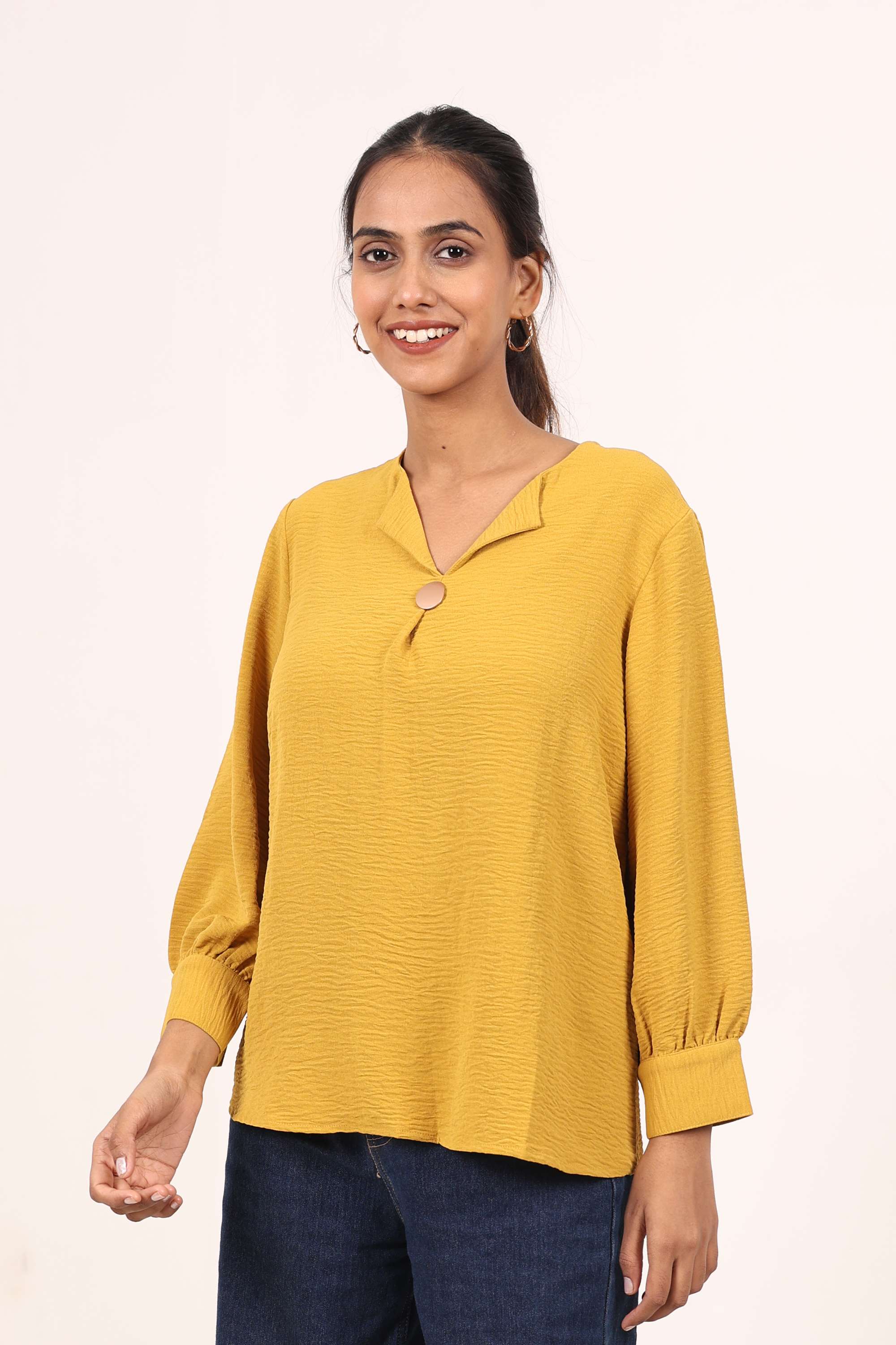 Solid-Crepe-Round-Neck-Women-s-Top