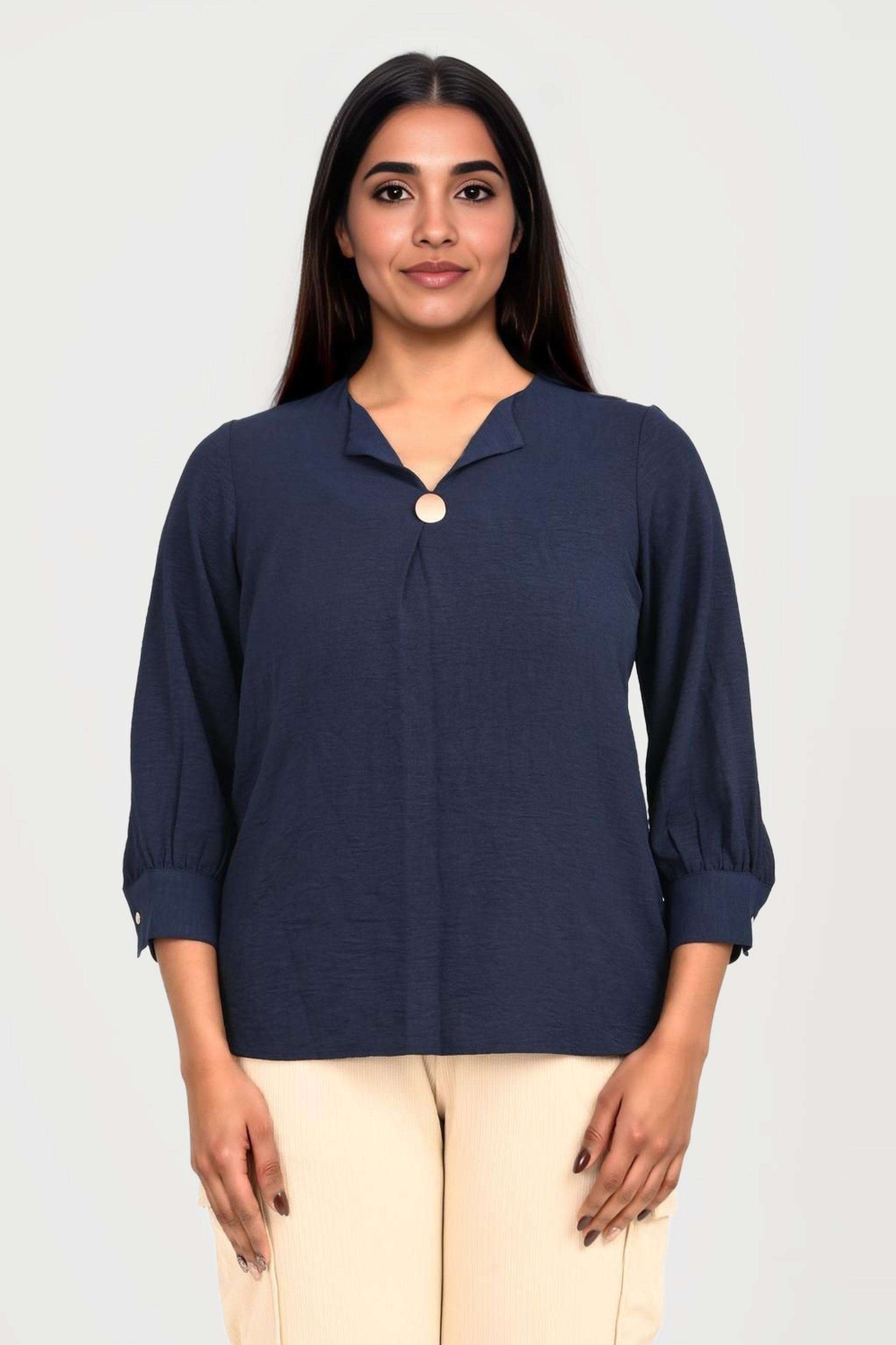 Solid-Crepe-Round-Neck-Women-s-Top