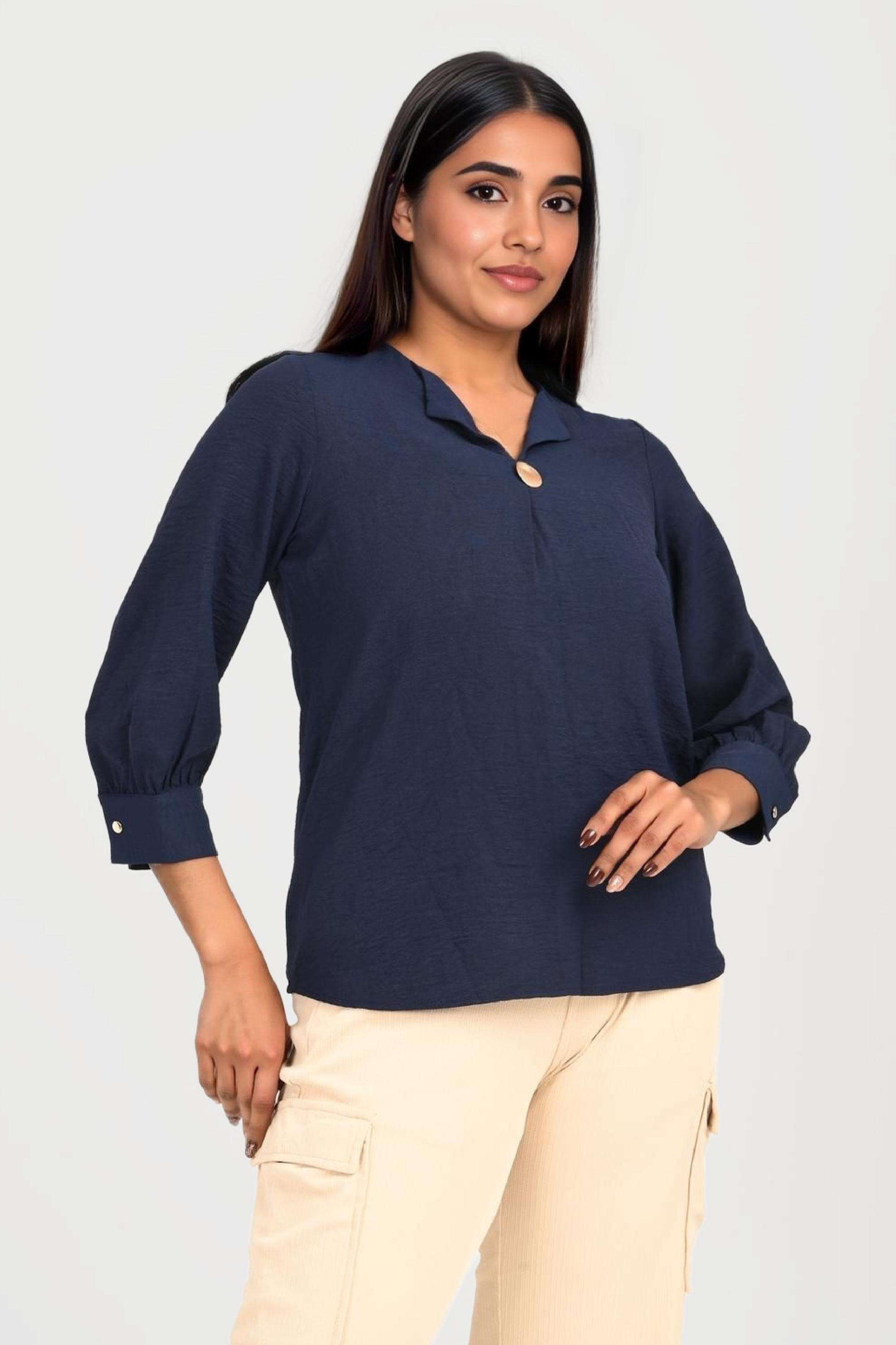 Solid-Crepe-Round-Neck-Women-s-Top