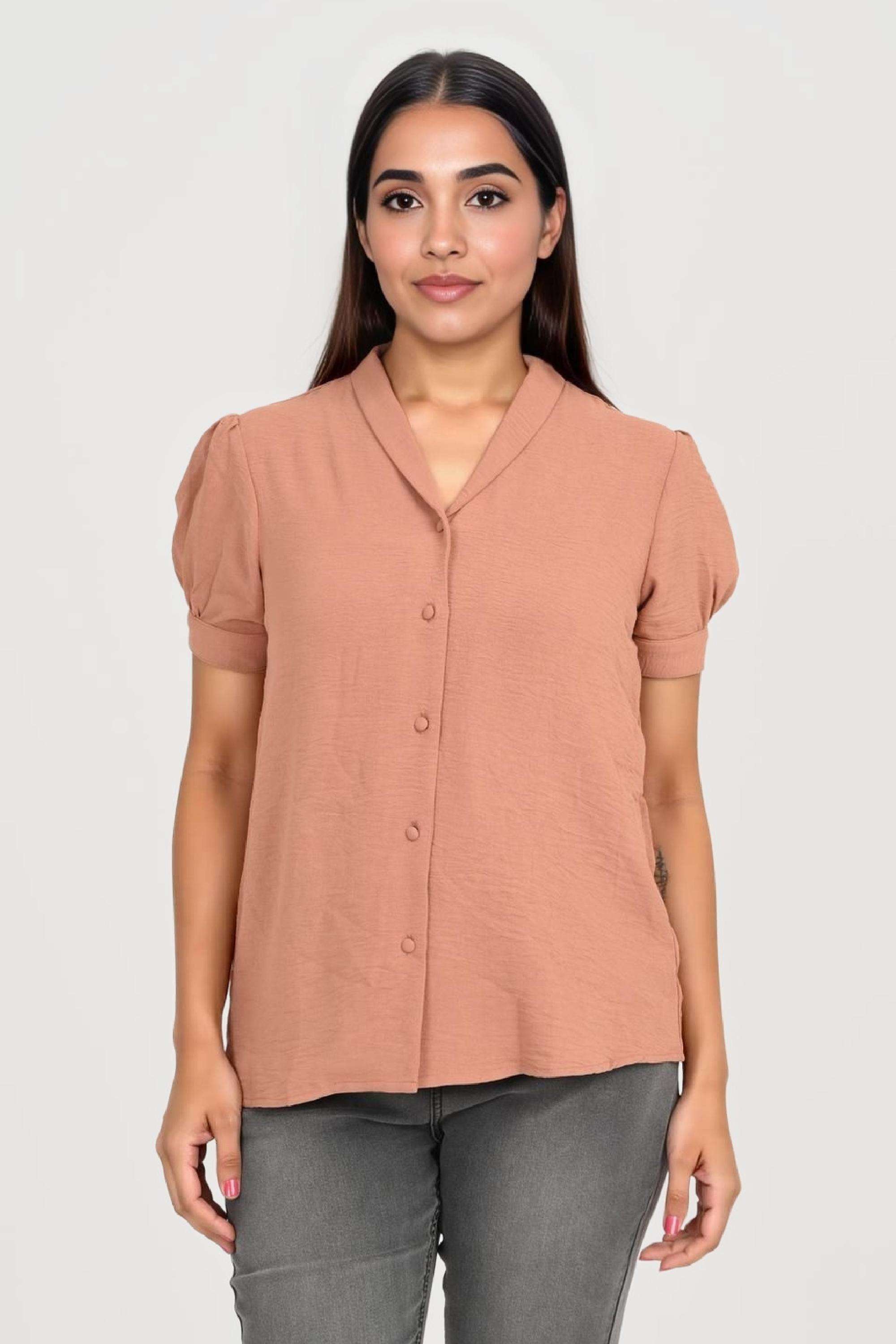 Solid-Crepe-Round-Neck-Women-s-Top