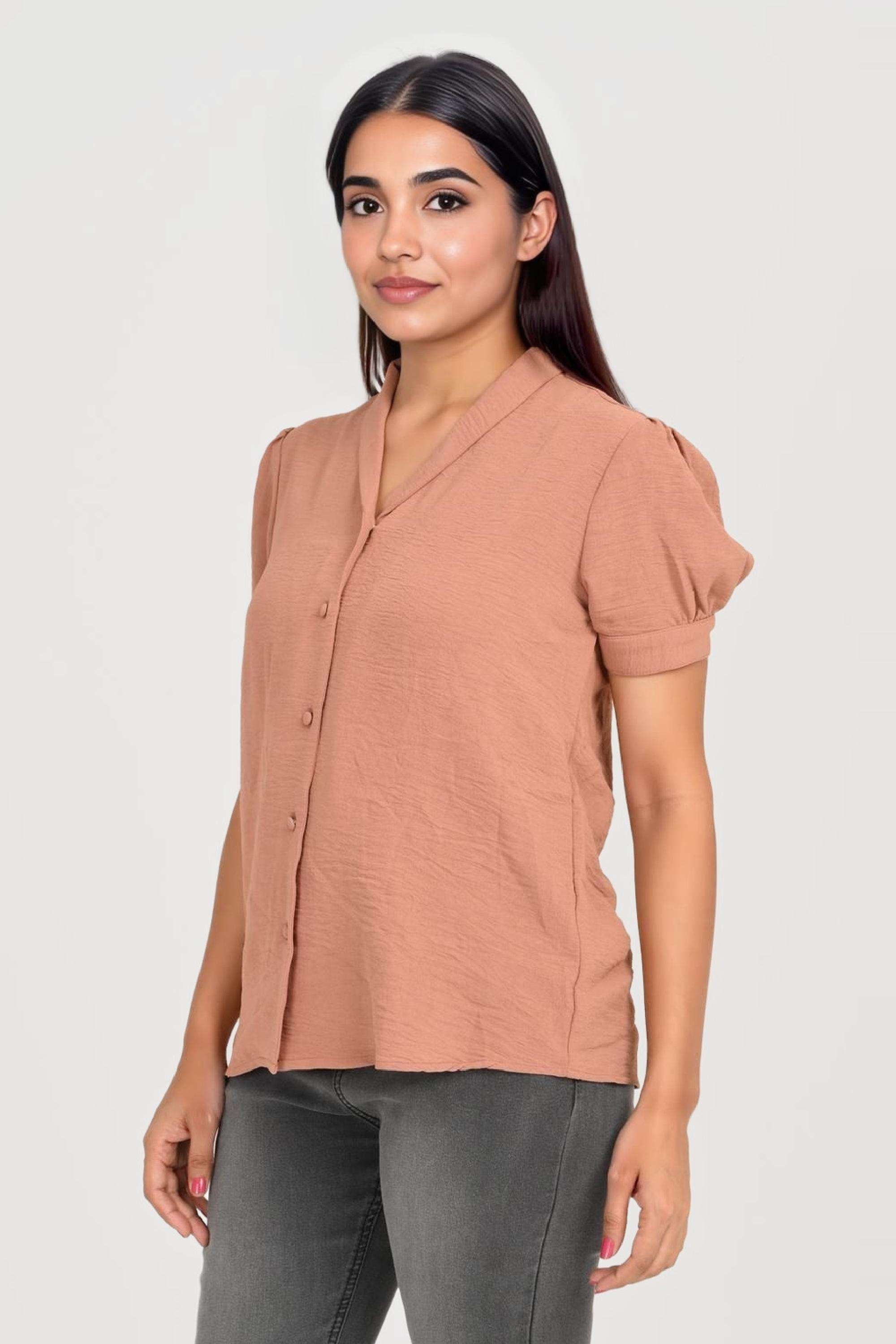 Solid-Crepe-Round-Neck-Women-s-Top