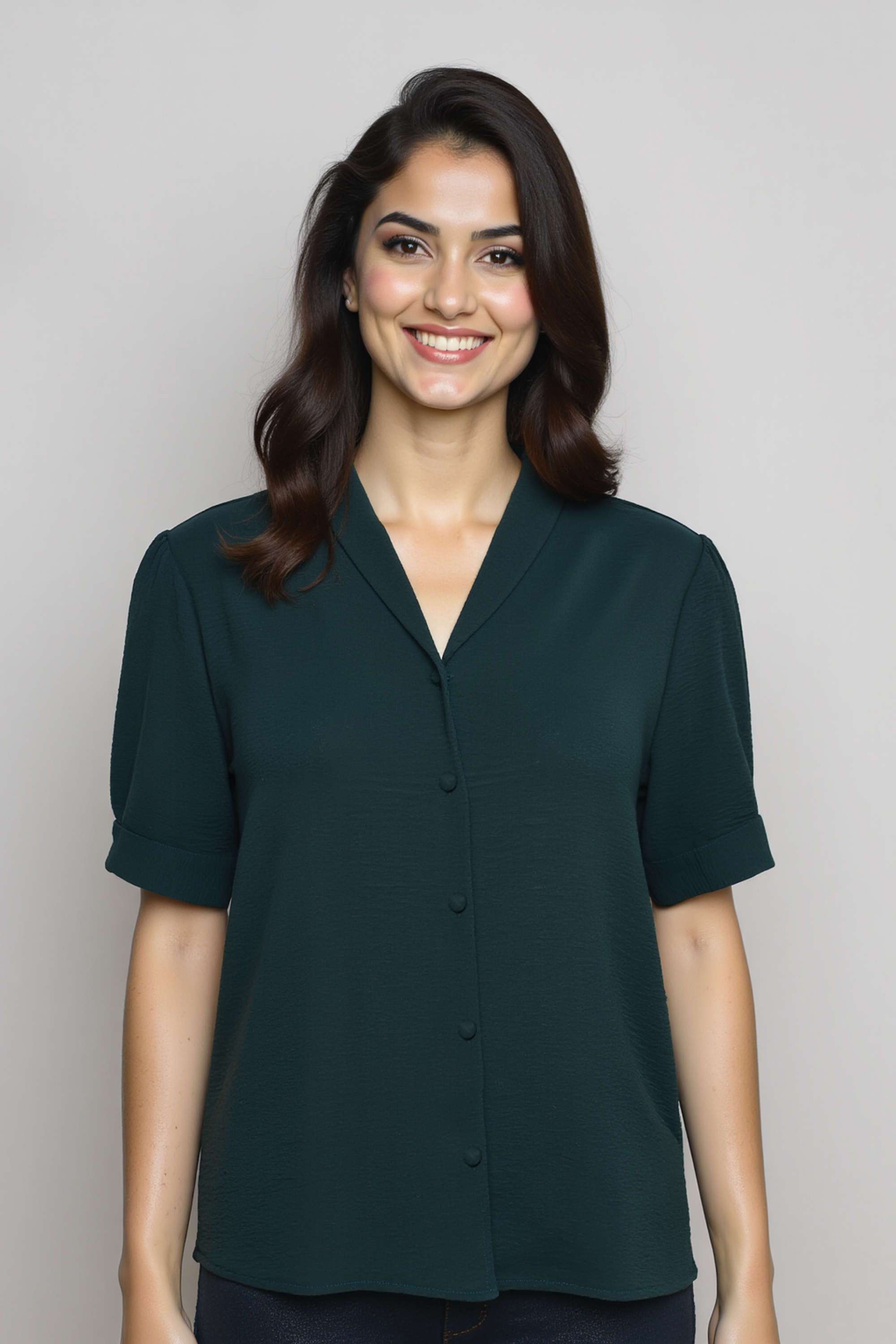 Solid-Crepe-Round-Neck-Women-s-Top