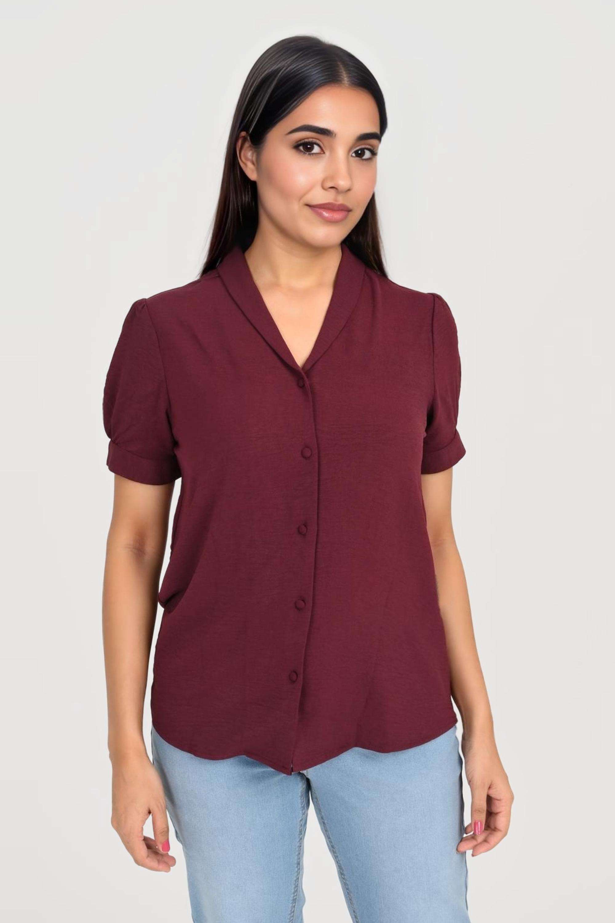Solid-Crepe-Round-Neck-Women-s-Top