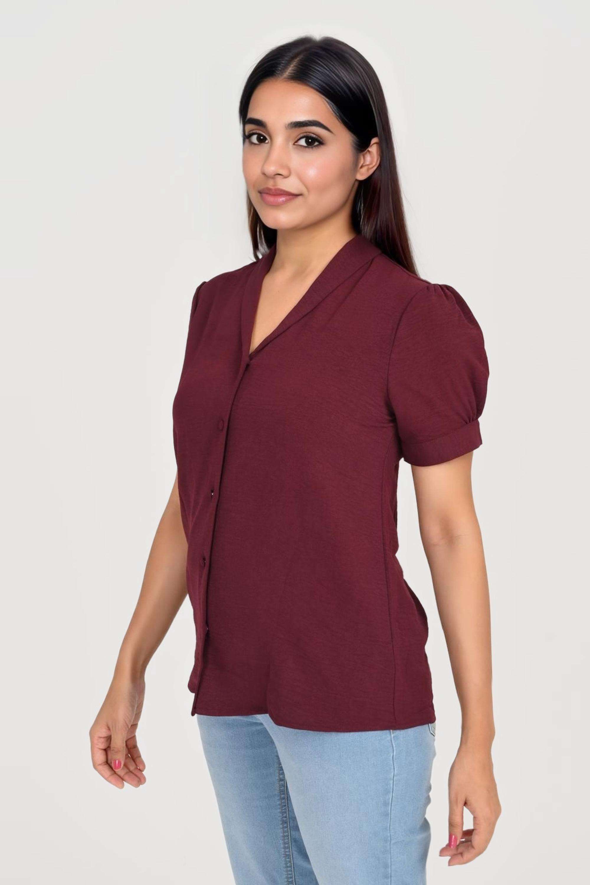 Solid-Crepe-Round-Neck-Women-s-Top
