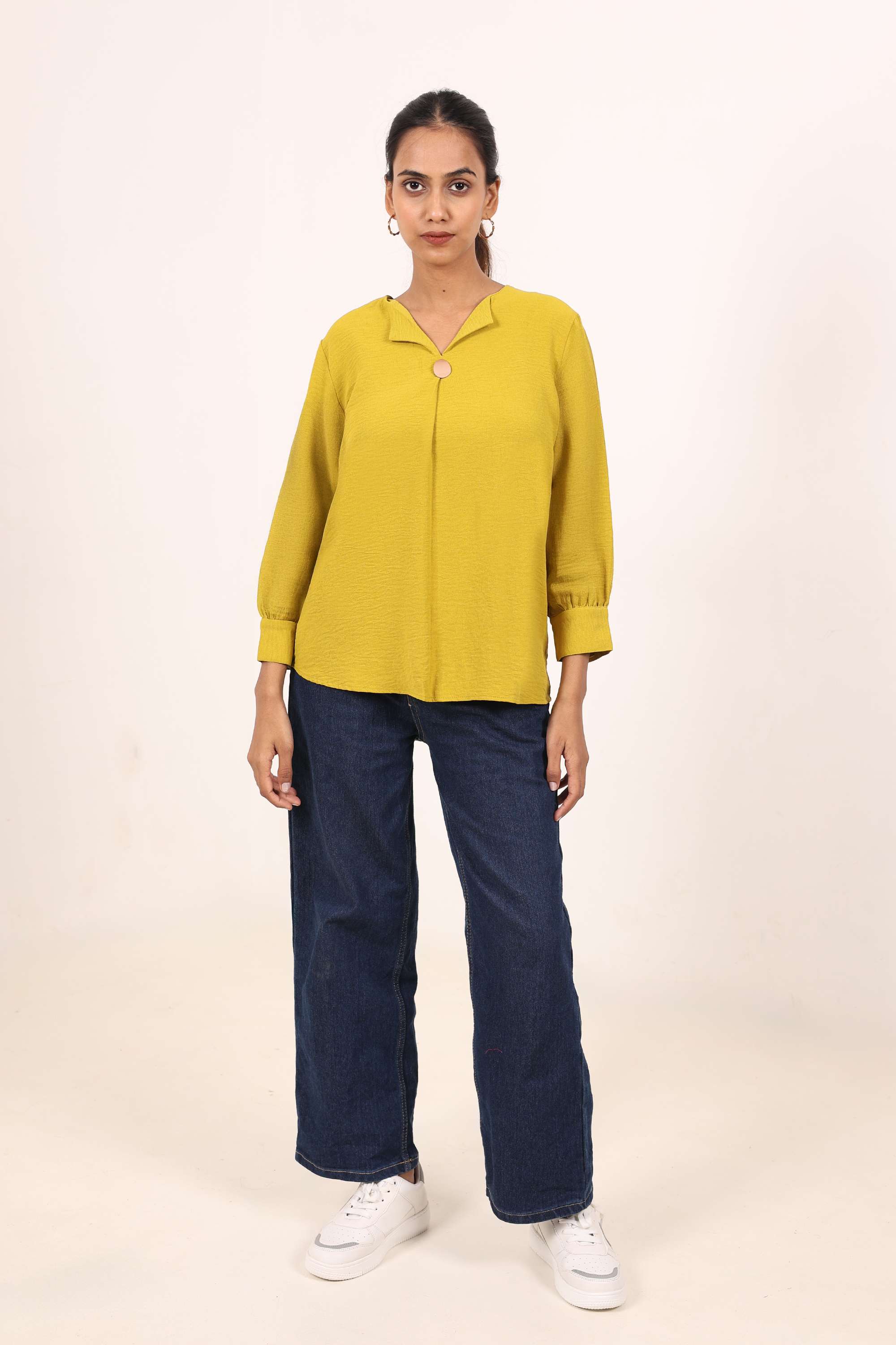 Solid-Crepe-Round-Neck-Women-s-Top