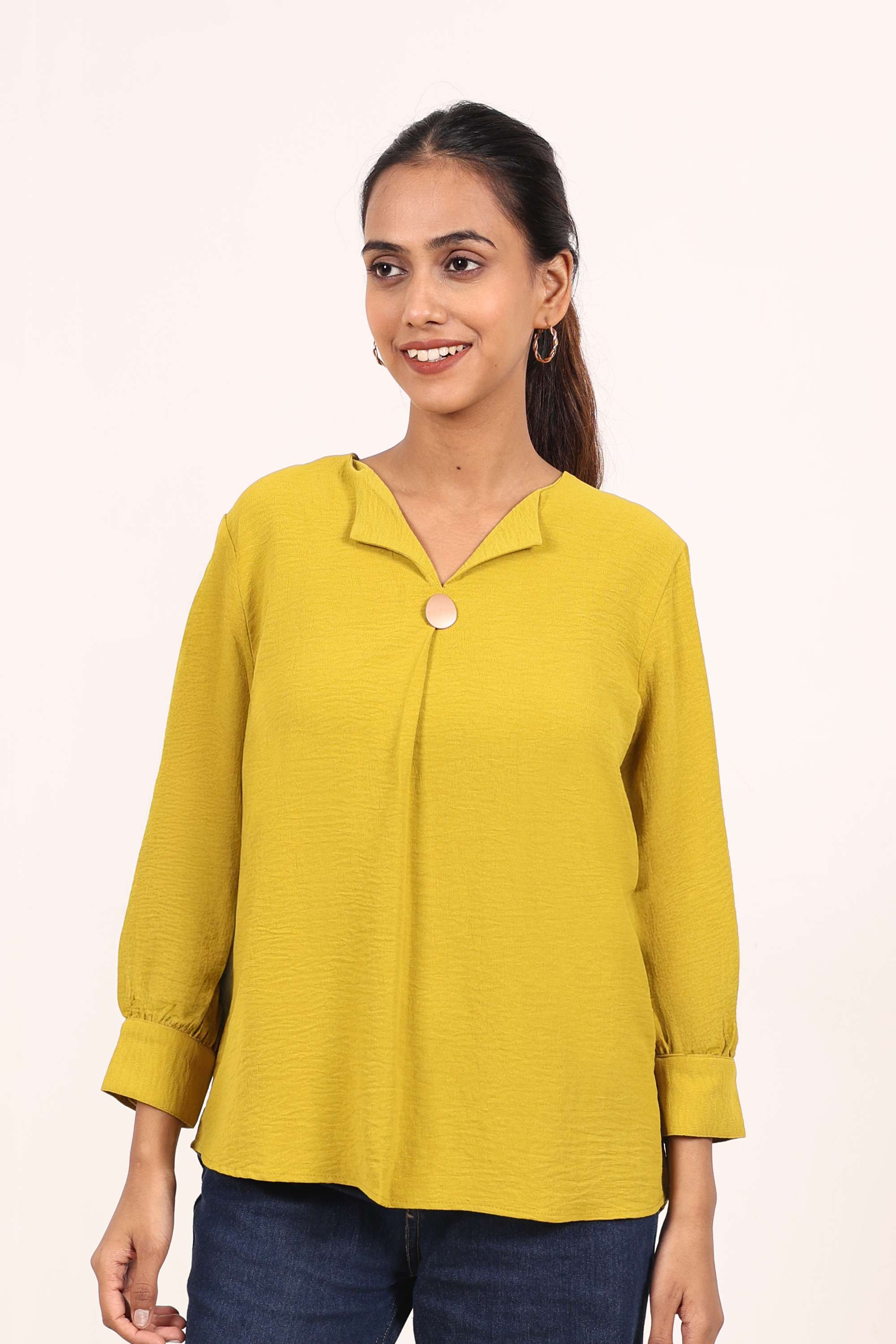 Solid-Crepe-Round-Neck-Women-s-Top