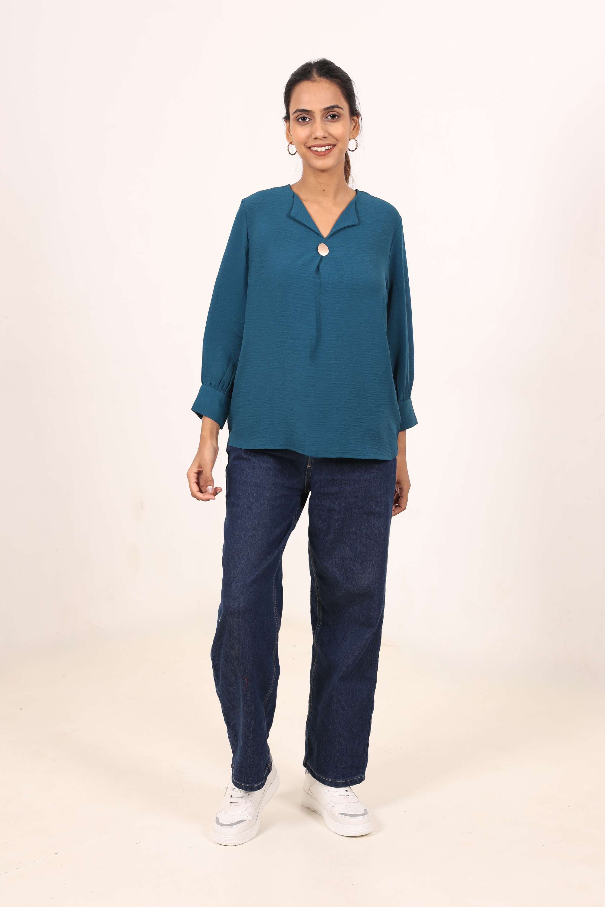 Solid-Crepe-Round-Neck-Women-s-Top