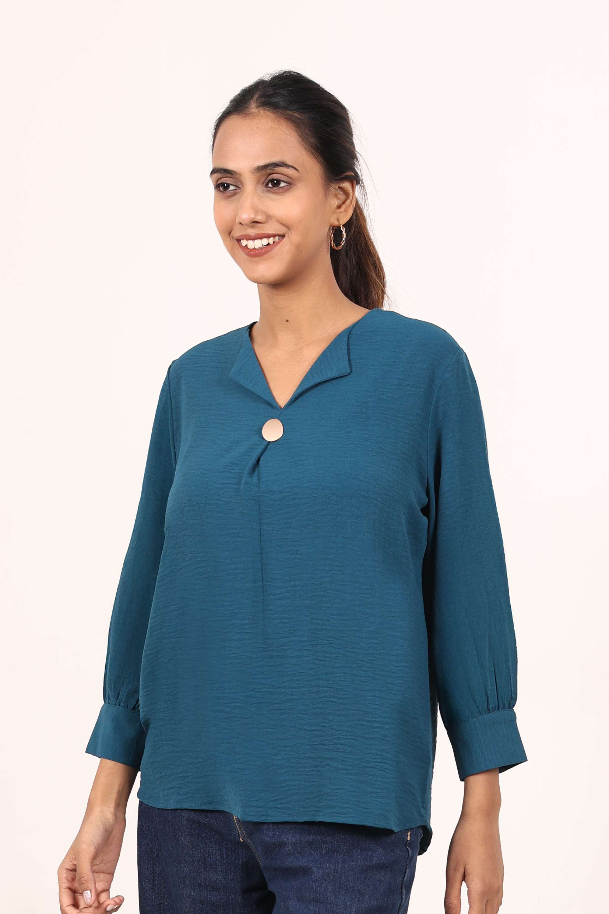 Solid-Crepe-Round-Neck-Women-s-Top