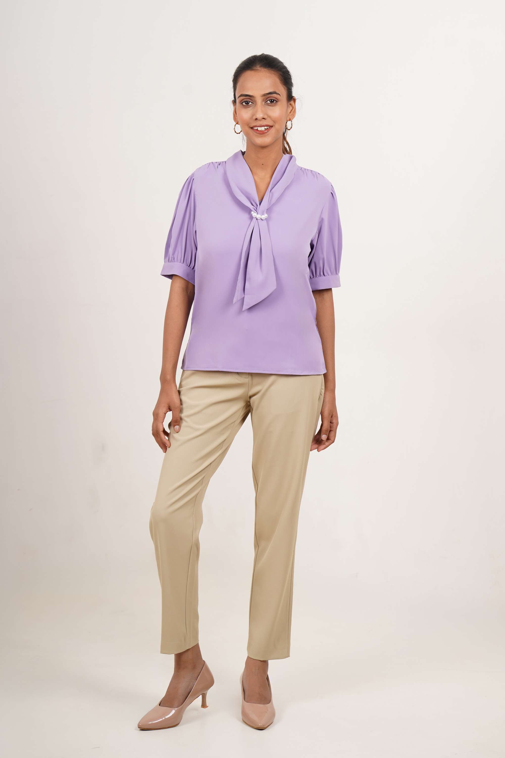 Solid-Blended-Fabric-Women-Formal-Wear-Blouse