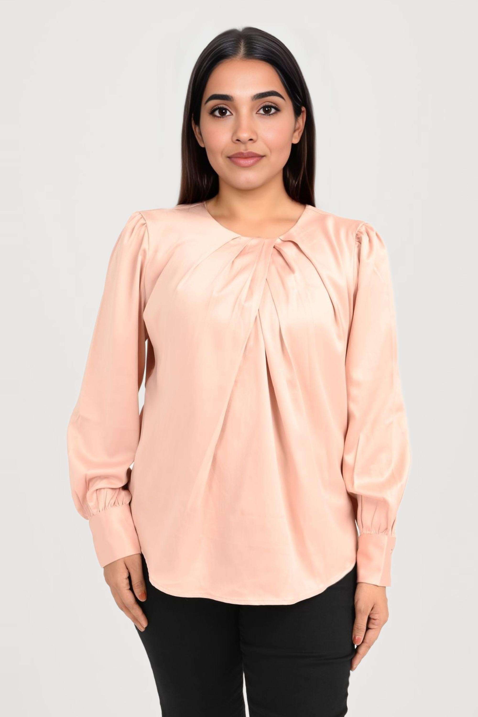 Solid-Polyester-Round-Neck-Women-s-Top