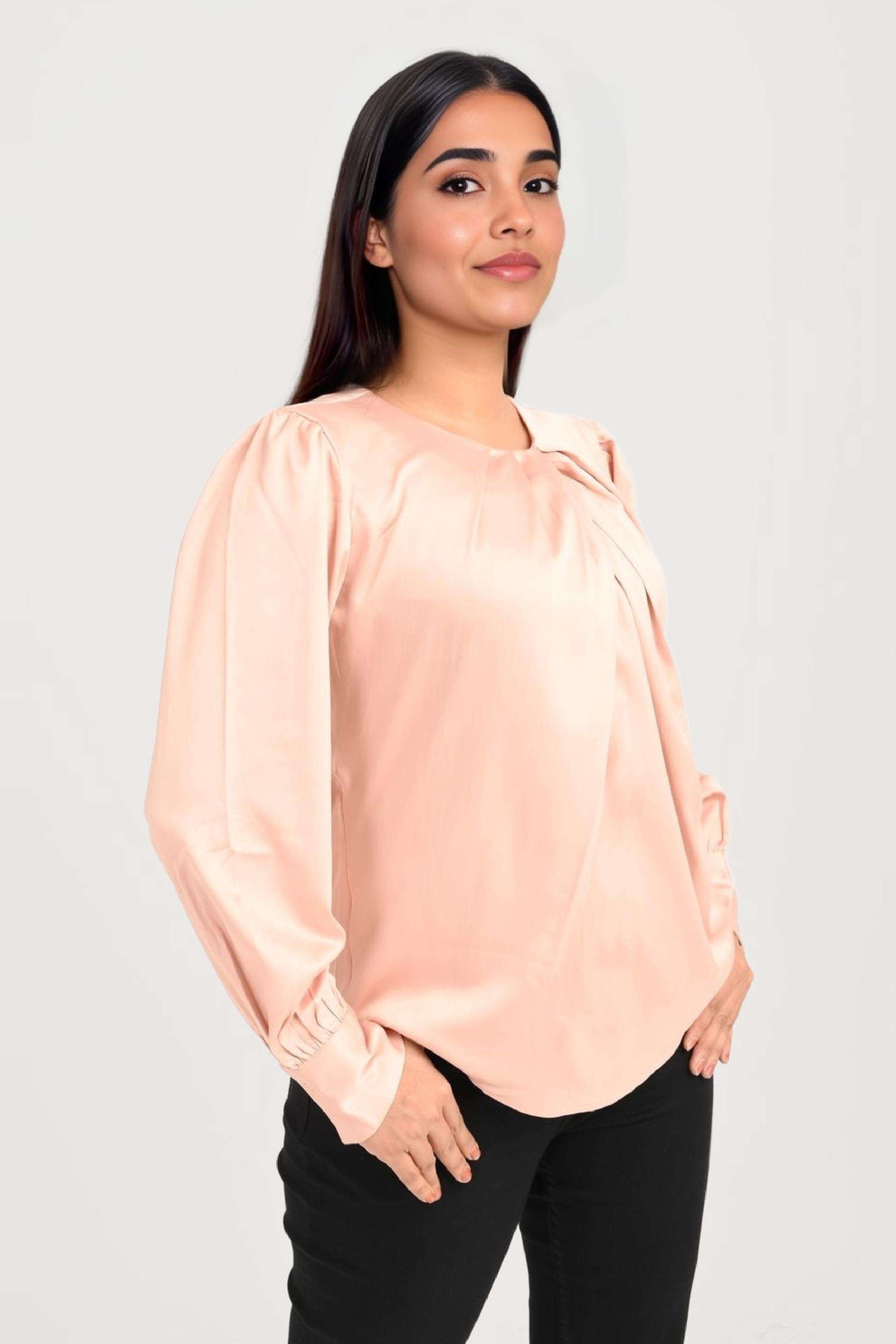 Solid-Polyester-Round-Neck-Women-s-Top
