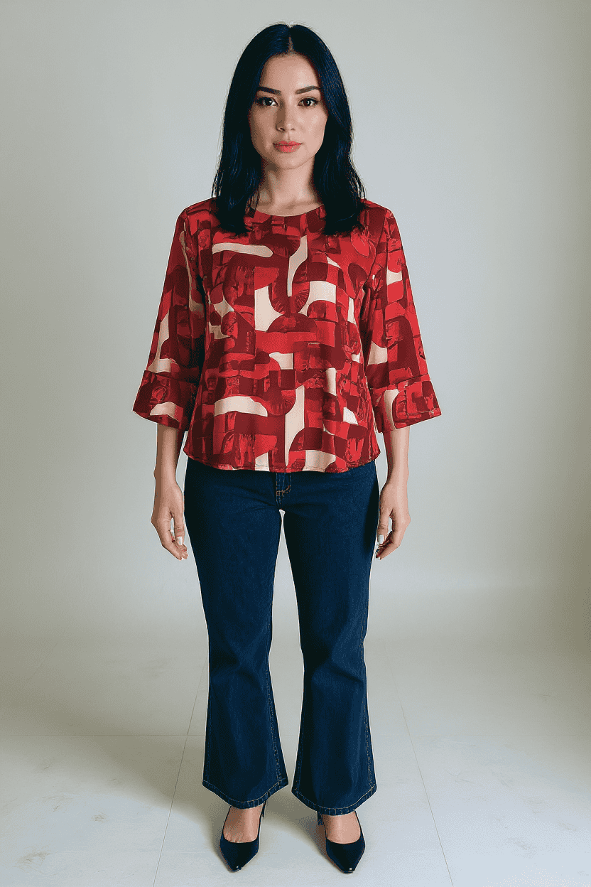 Printed-Polyester-Round-Neck-Women-s-Top